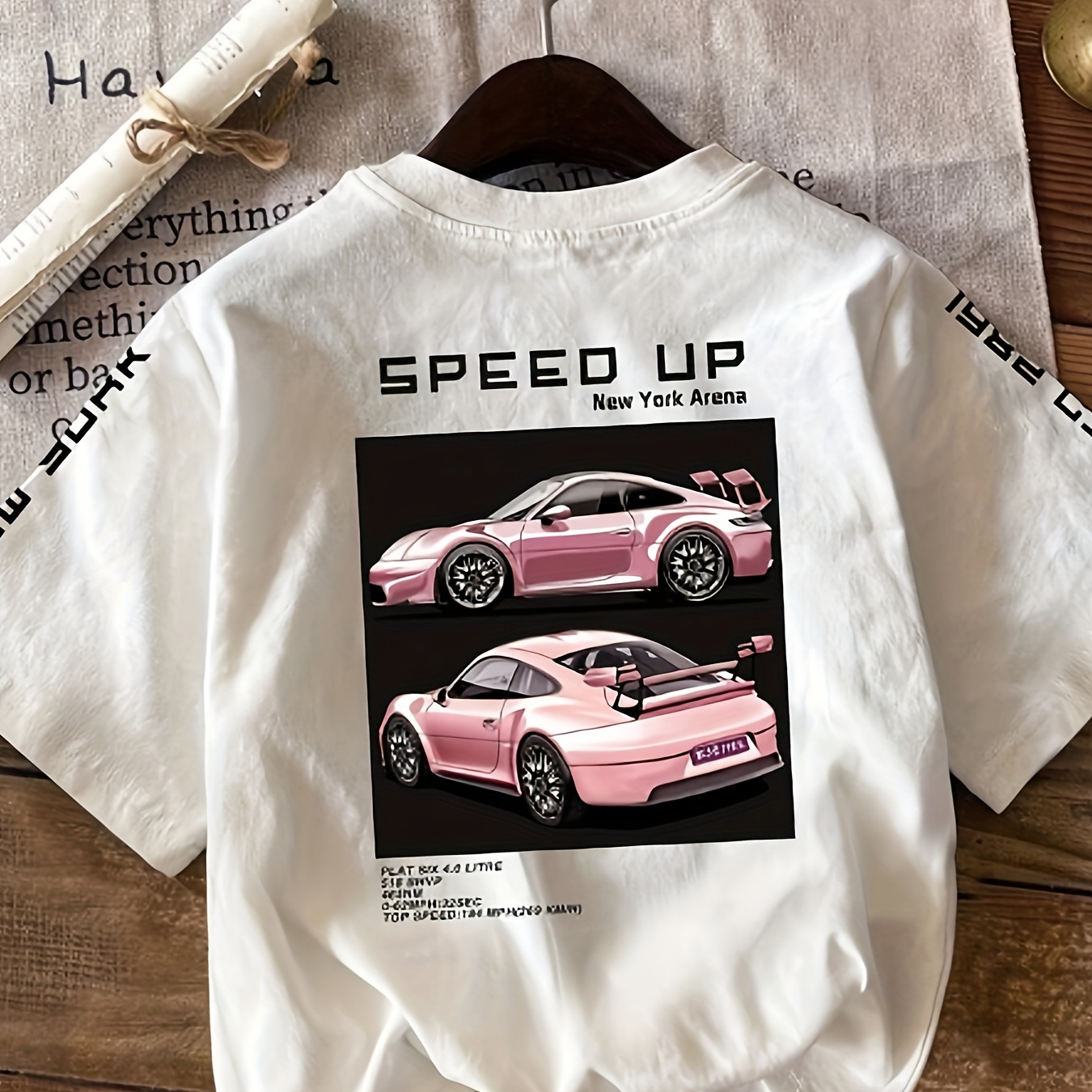 

Car Print T-shirt, Short Sleeve Crew Neck Casual Top For Summer & Spring, Women's Clothing