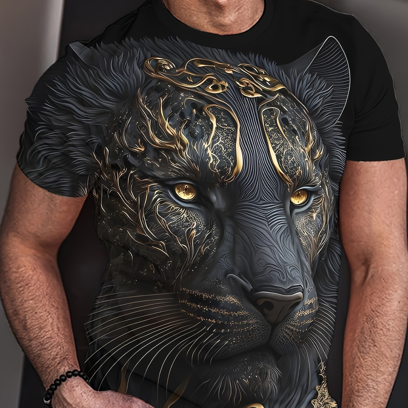 

Cool Panther 3d Graphic Print Men's Novelty Short Sleeve Crew Neck T-shirt, Summer Outdoor