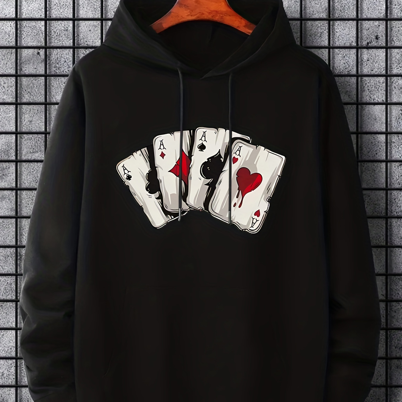 

Hoodies For Men, Playing Card Ace Graphic Hoodie, Men’s Casual Pullover Hooded Sweatshirt With Kangaroo Pocket For Spring Fall, As Gifts