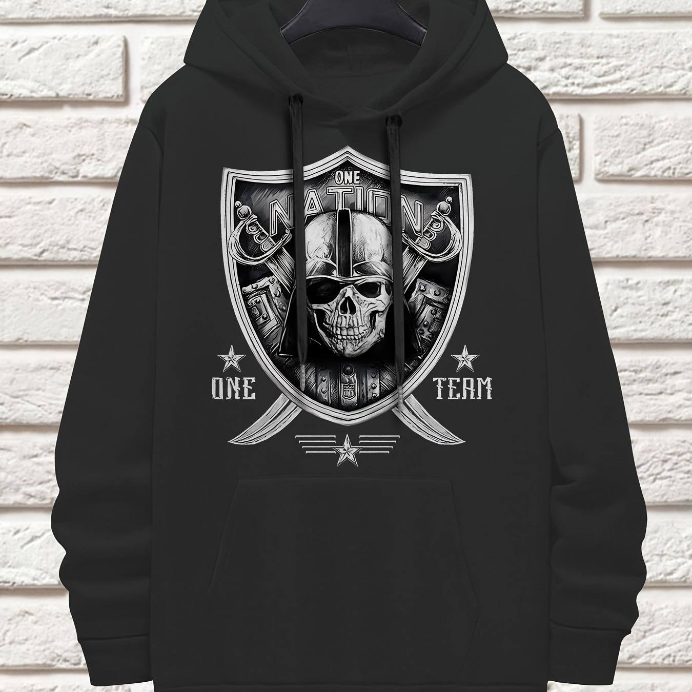 

Men's Skull Print Hoodie - Casual Cotton Pullover With Kangaroo Pocket, Long Sleeve, Machine Washable - Fall & Winter