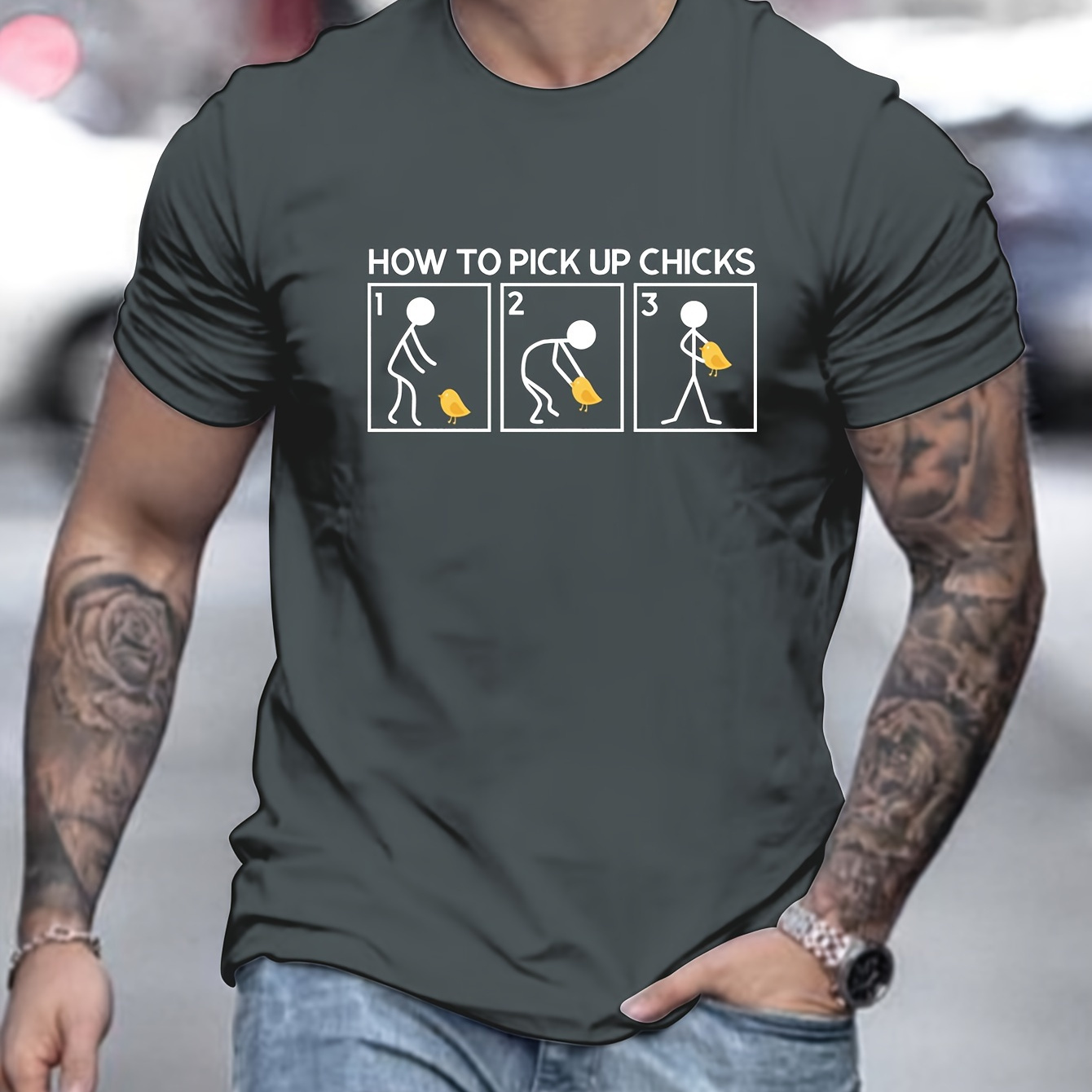 

Funny Print Men's Crew Neck Fashionable Short Sleeve Sports T-shirt, Comfortable And Versatile, For Summer And Spring, Athletic Style, Comfort Fit T-shirt, As Gifts