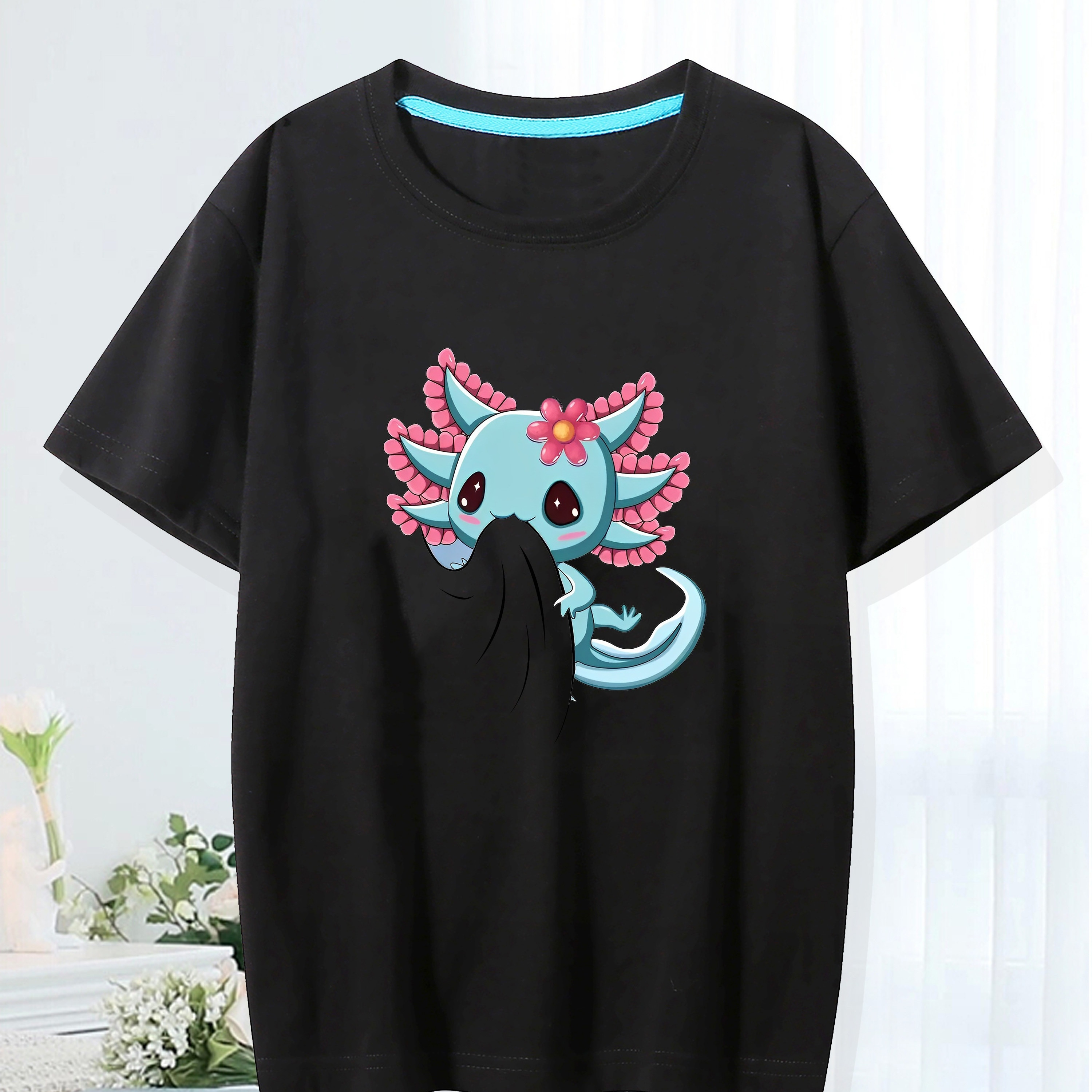 

Cute Cartoon Axolotl Graphic Print For Girls, Comfy And Fit T-shirt Top Pullover For Summer For Outdoor Activities
