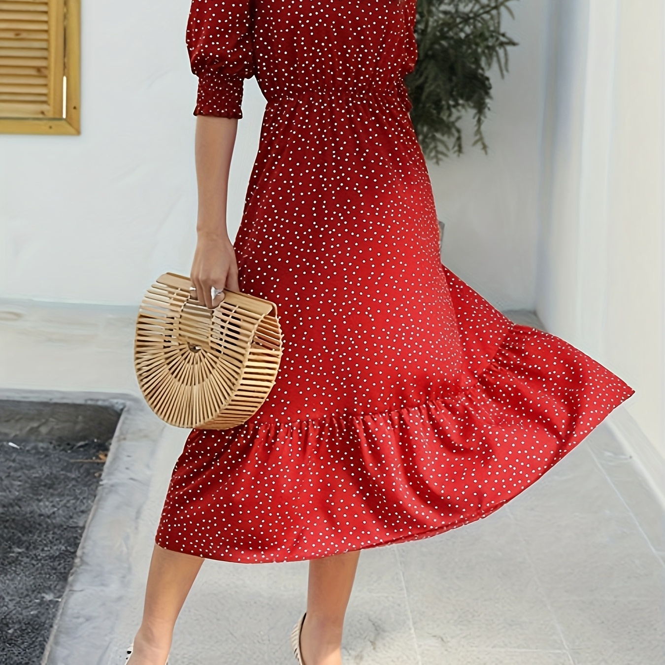 red polka dot dress ruffle Sweetheart Cottage Polka Dot Dress