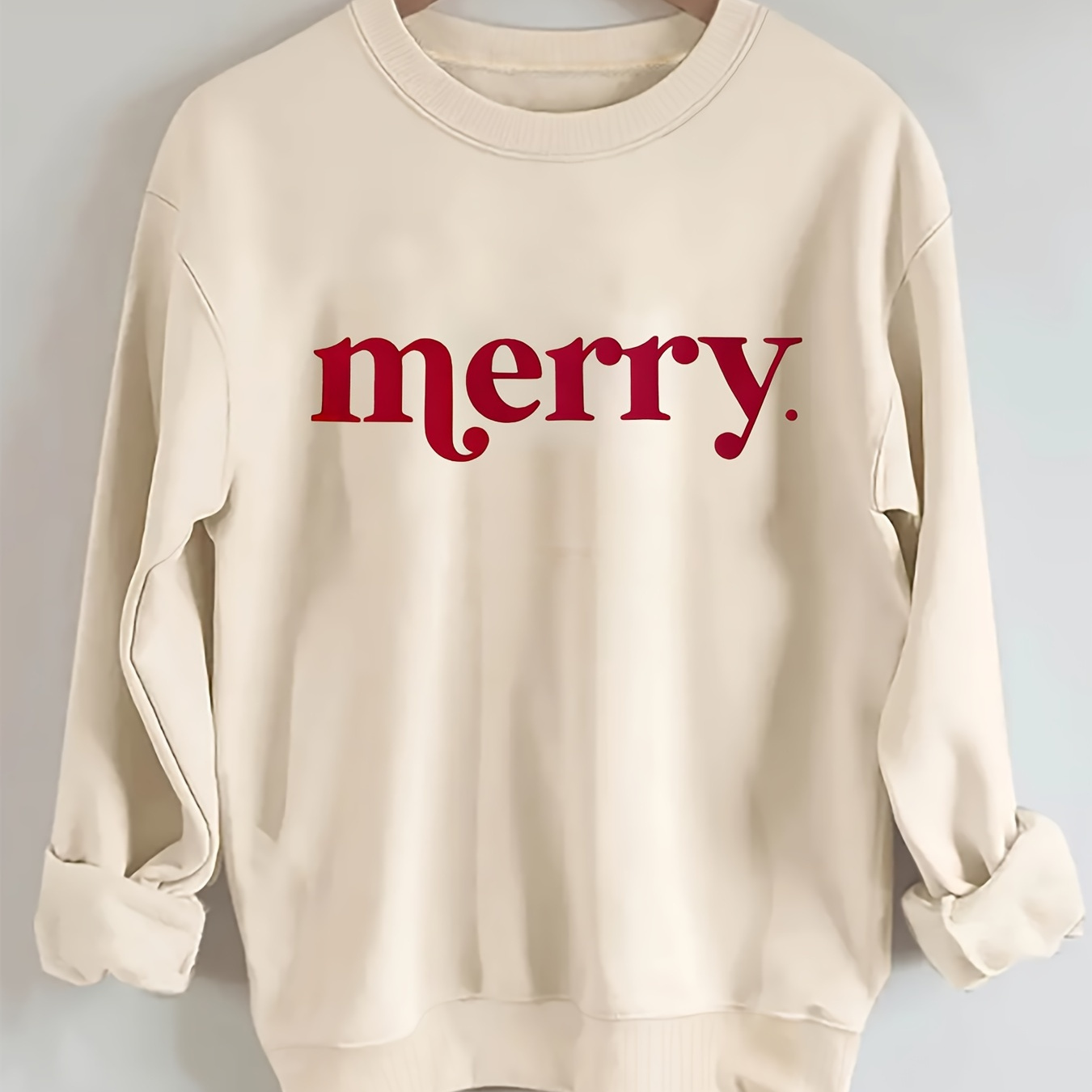 

Merry Print Pullover Sweatshirt, Casual Long Sleeve Crew Neck Sweatshirt For Fall & Winter, Women's Clothing