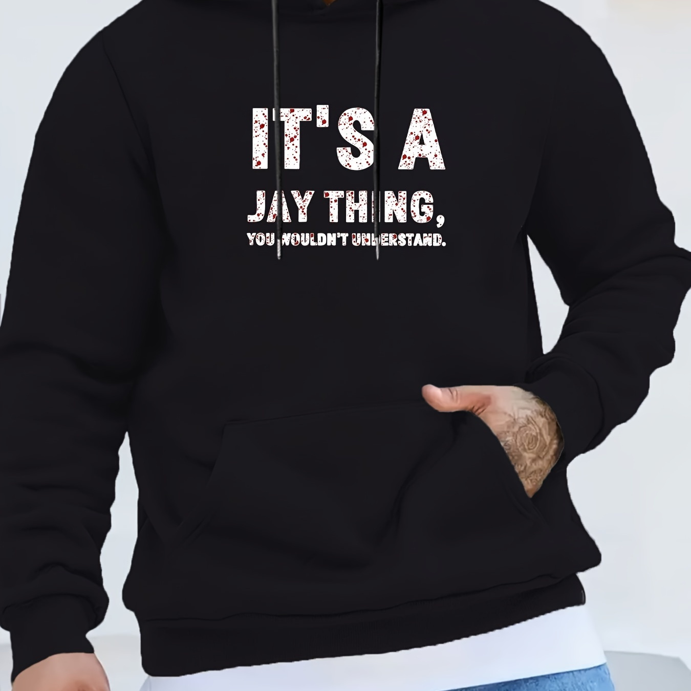 

Seasonal Essential, Men's Oversized Hip-hop Hoodie With ' A Jay Thing...' Print - Casual Streetwear Pullover, Polyester, Machine Washable