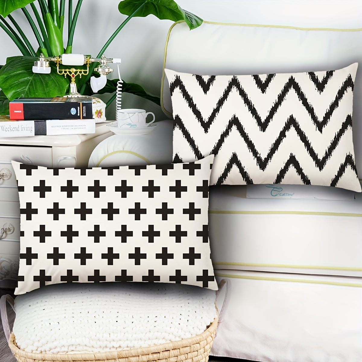 Black And White Geometric Throw Pillow Cover, Home Sofa Cushion Cover,  Linen Blend Letter Car Pillow Home, Pillow Insert Not Included - Temu