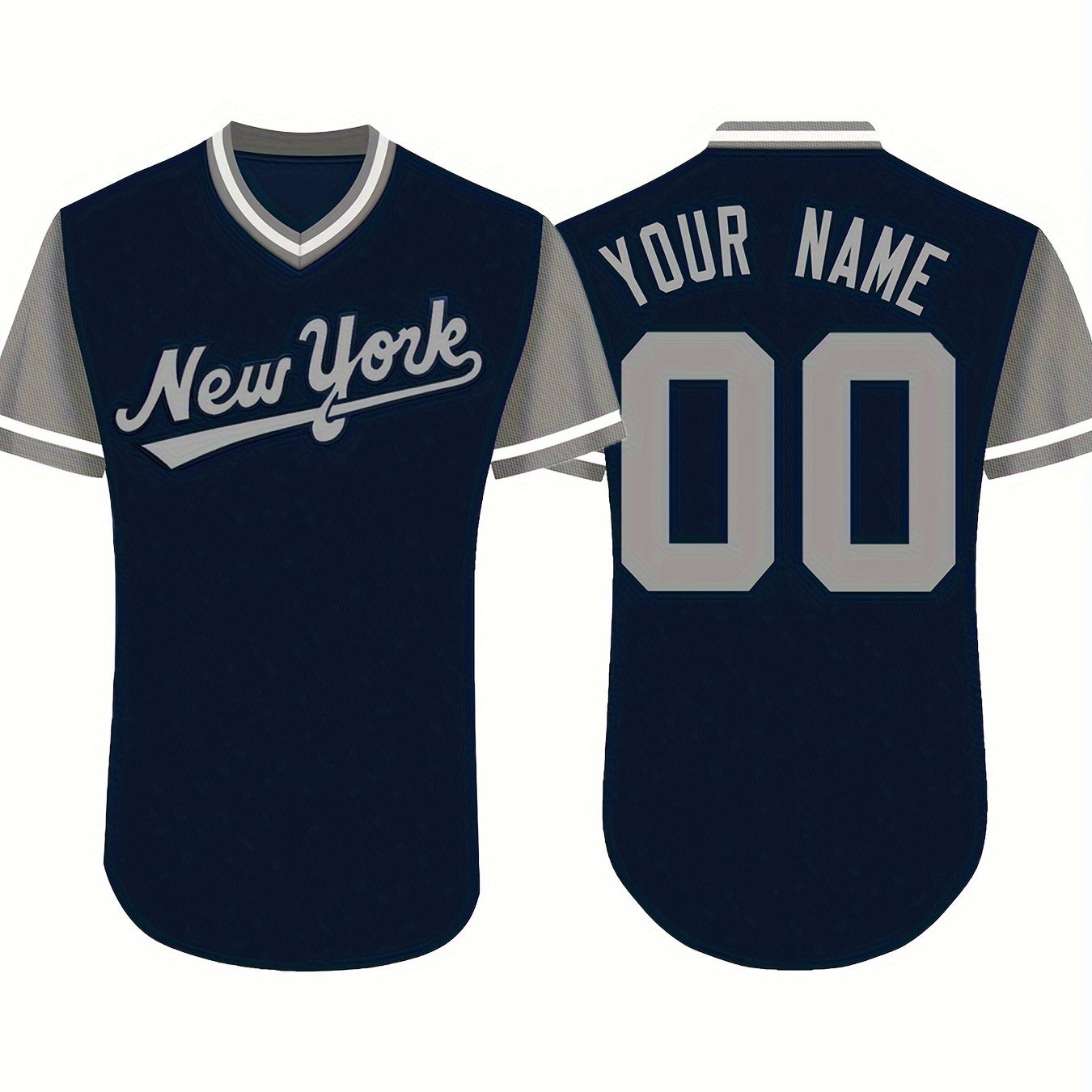 

Customized Name And Number Embroidery, Men's Short Sleeve V-neck Baseball Jersey, Daily Outdoor Leisure Sports Shirt