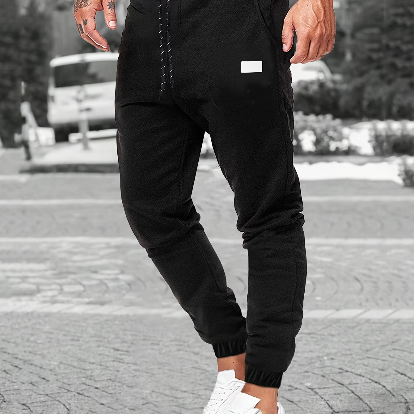 

Men's Solid Casual Cropped Drawstring Footed Sweatpants With Pockets, Men's Casual Sportswear Pants For Spring And Autumn