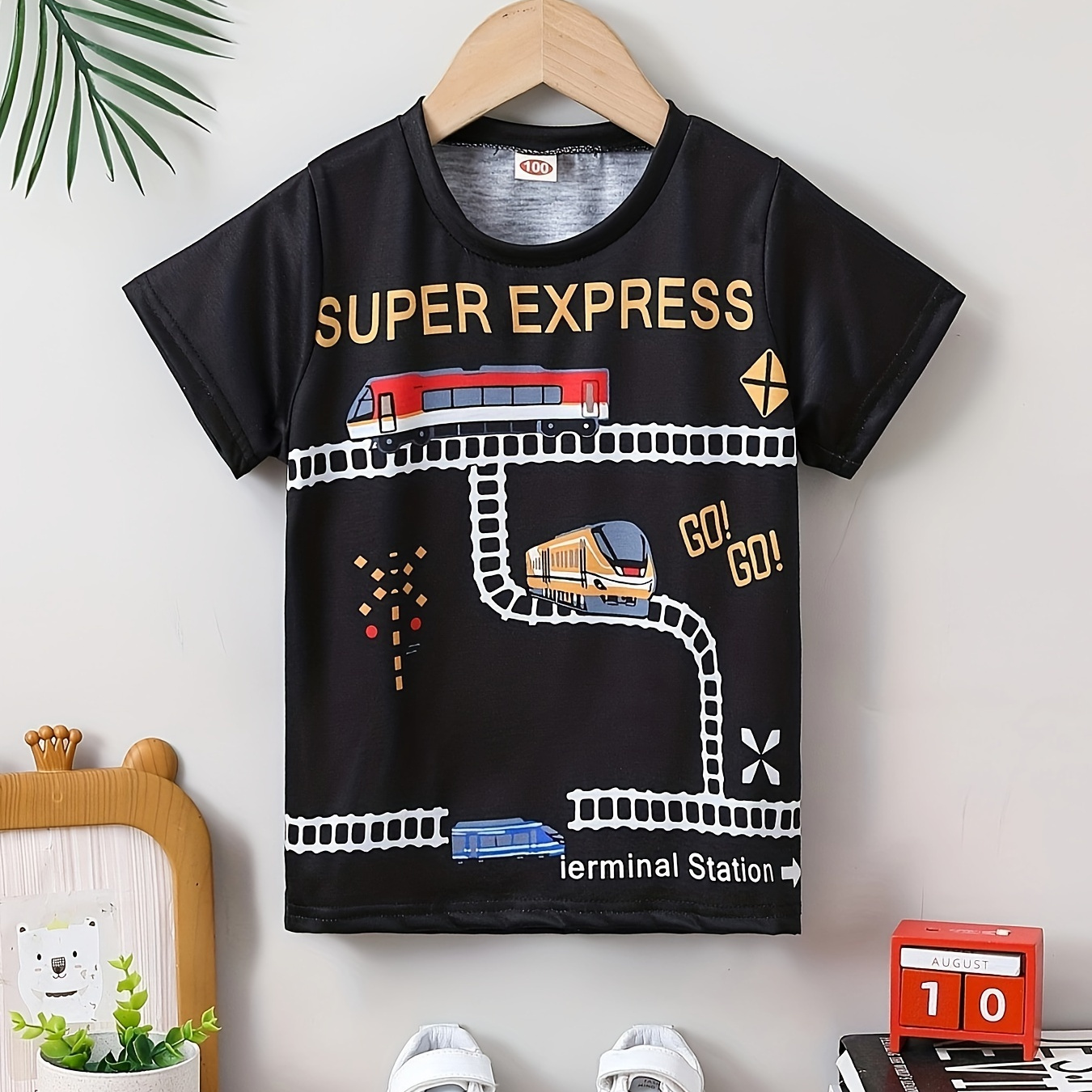 

Cartoon Train Print T-shirt, Tees For Kids Boys, Casual Short Sleeve T-shirt For Summer Spring Fall, Tops As Gifts