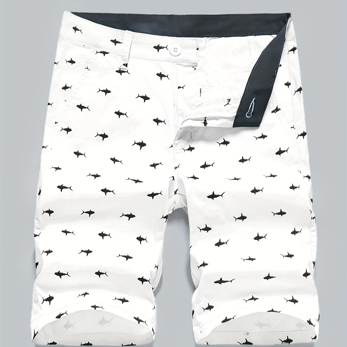 

Shorts À Jambes Droites En Mélange De Coton Pour Hommes Avec Motif De Requin Tendance Et Fermeture Éclair, Idéaux Pour Les Sports Extérieurs De Printemps Et D'été, Ainsi Que Pour Les Vacances.