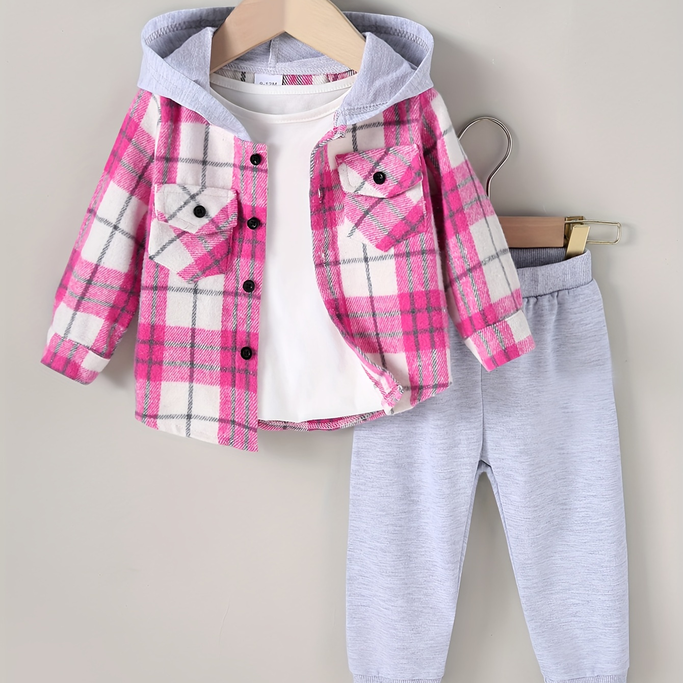 

2pcs 's Pattern Hooded Shacket + Pants, Toddler & Infant 's Clothing Set