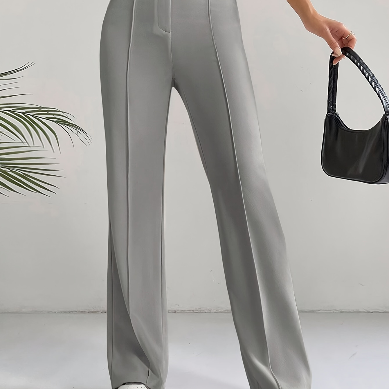 

Solid Pintuck Straight Leg Pants, Elegant High Waist Slim Pants, Women's Clothing
