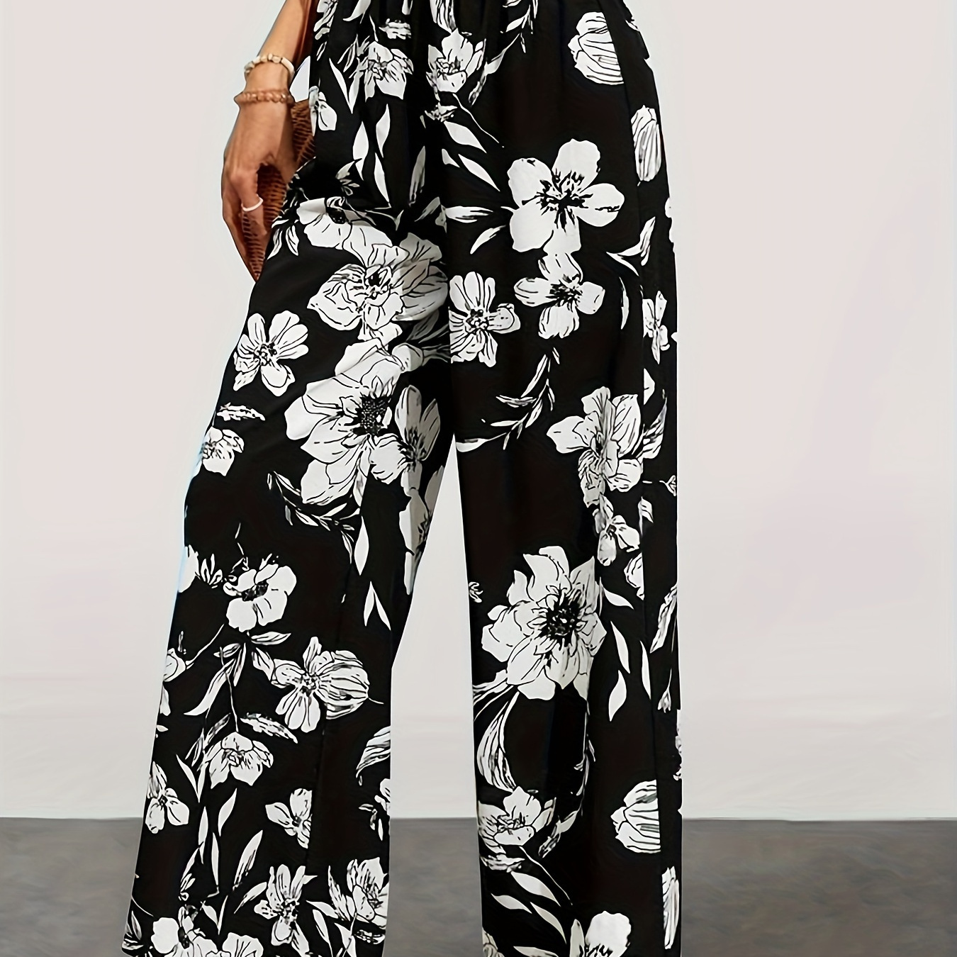 

Floral Print Wide Leg Pants, Vacation Style Loose Fit High Waist Pants For Spring & Summer, Women's Clothing