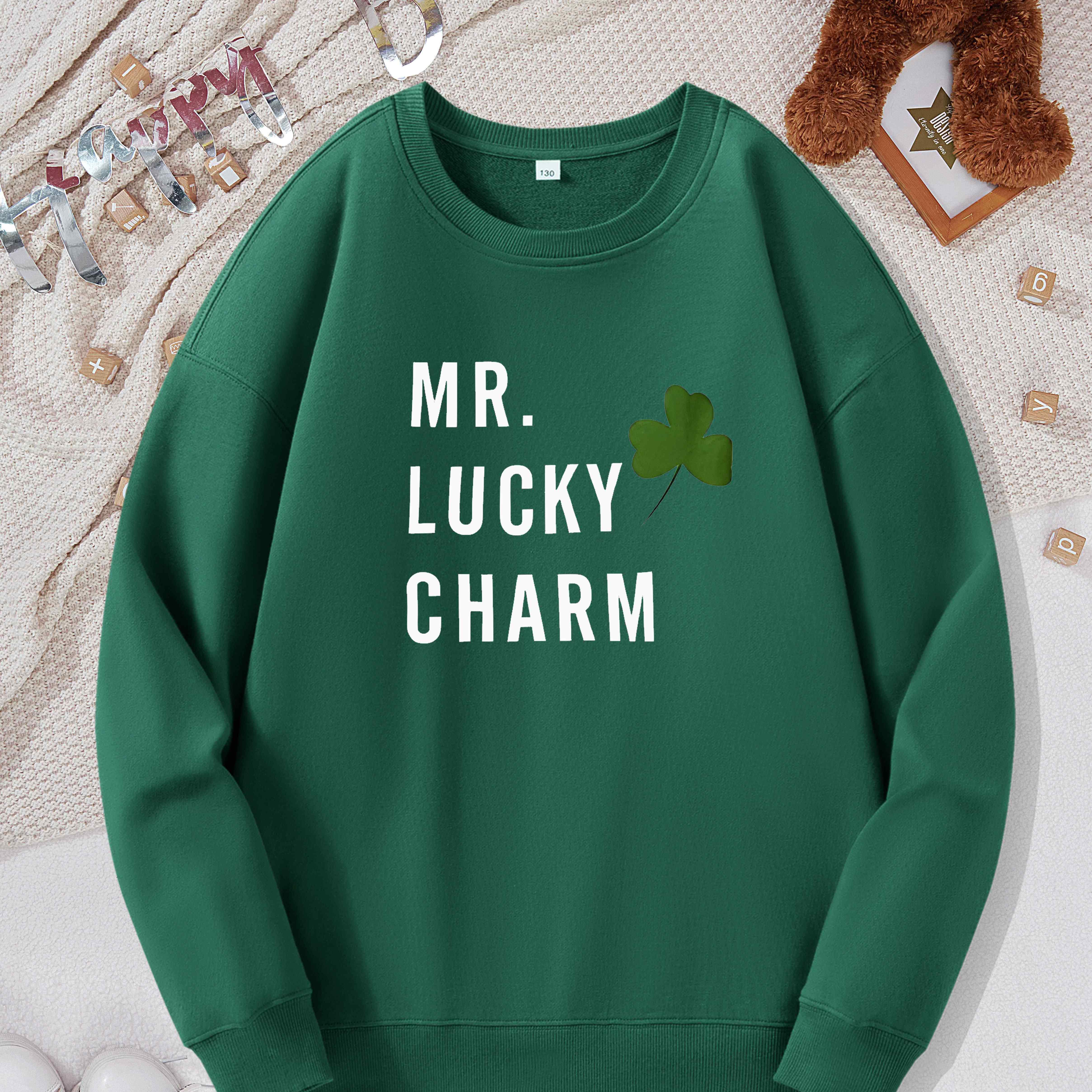 

St. Patrick's Day Mr Lucky Charm Letter Pattern Print Sweatshirt For Kids Boys - Keep Your Little 1 Warm And Trendy!