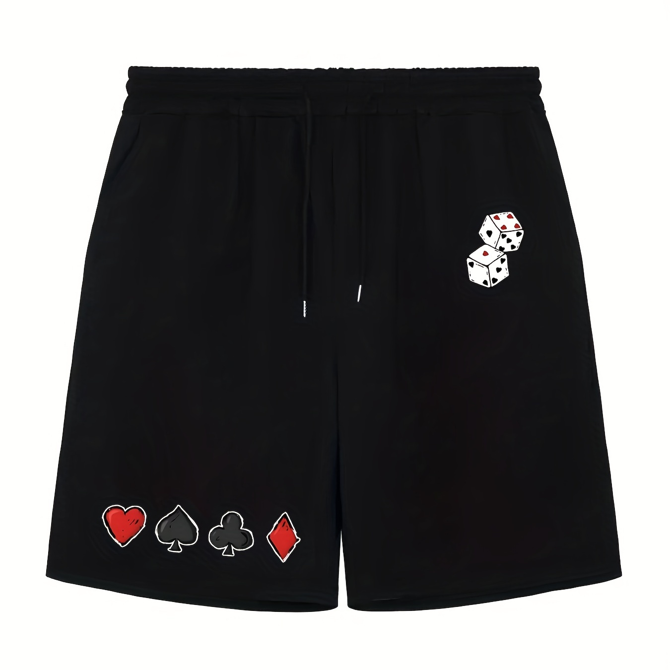 

Dice Pattern Comfy Shorts, Men's Casual Slant Pocket Stretch Waist Drawstring Shorts For Summer Basketball Beach Resort