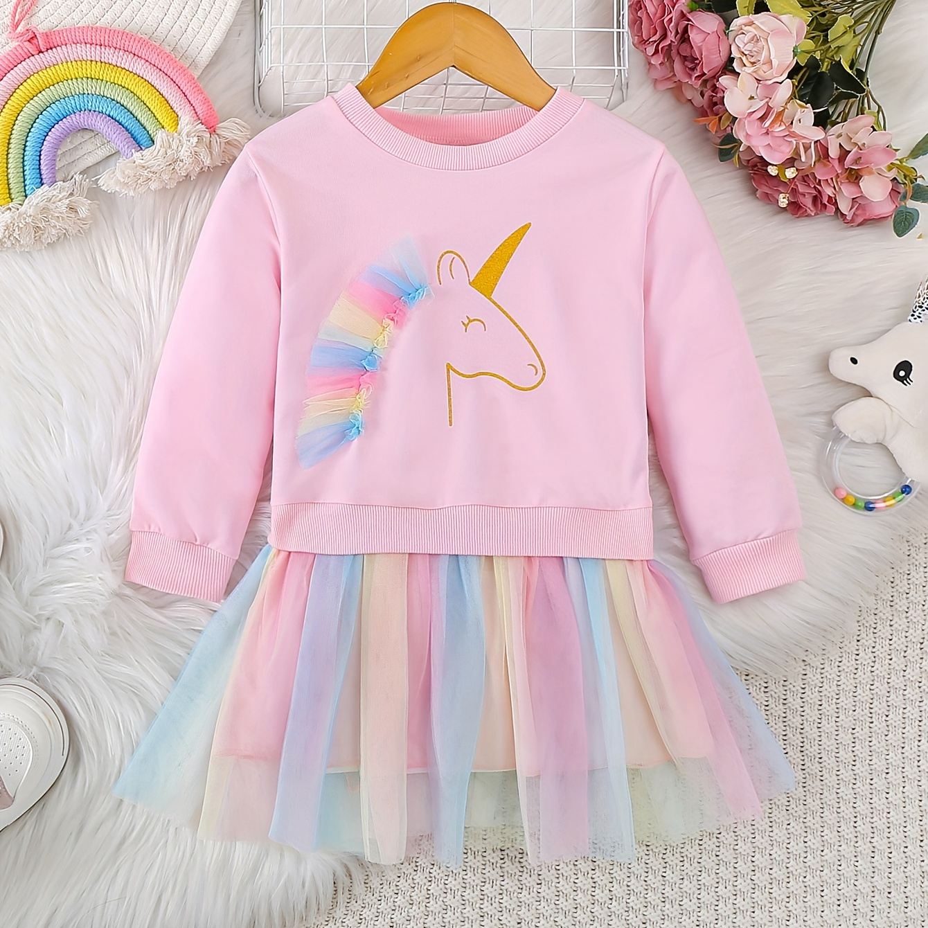 

Unicorn Long Sleeve Sweatshirt Contrasting - Polyester Knee- For Children, Fit And Slight ,