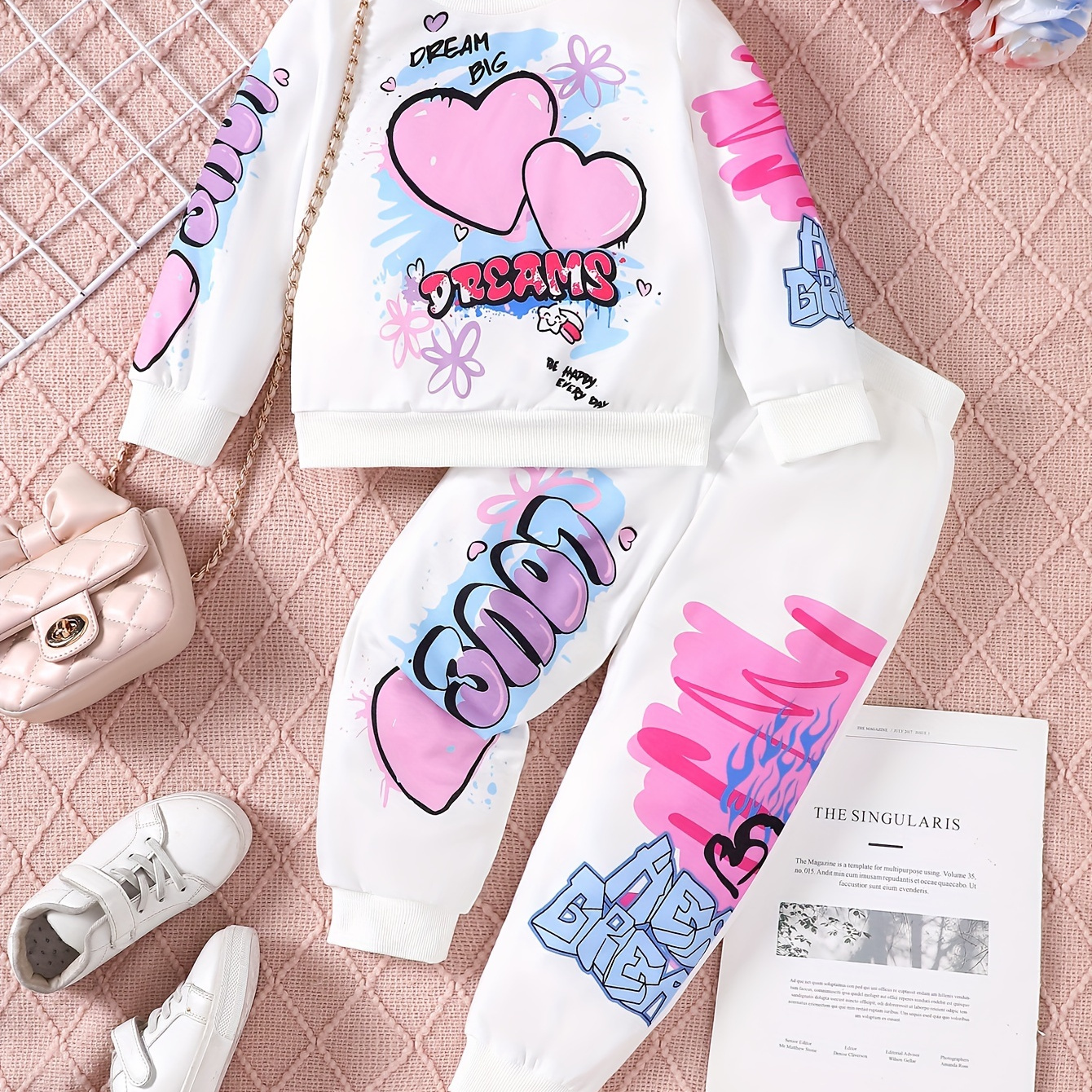 

2pcs/set Hearts 's Long-sleeve Sweatshirt + Pants Set - For , & Fall Clothes, , For