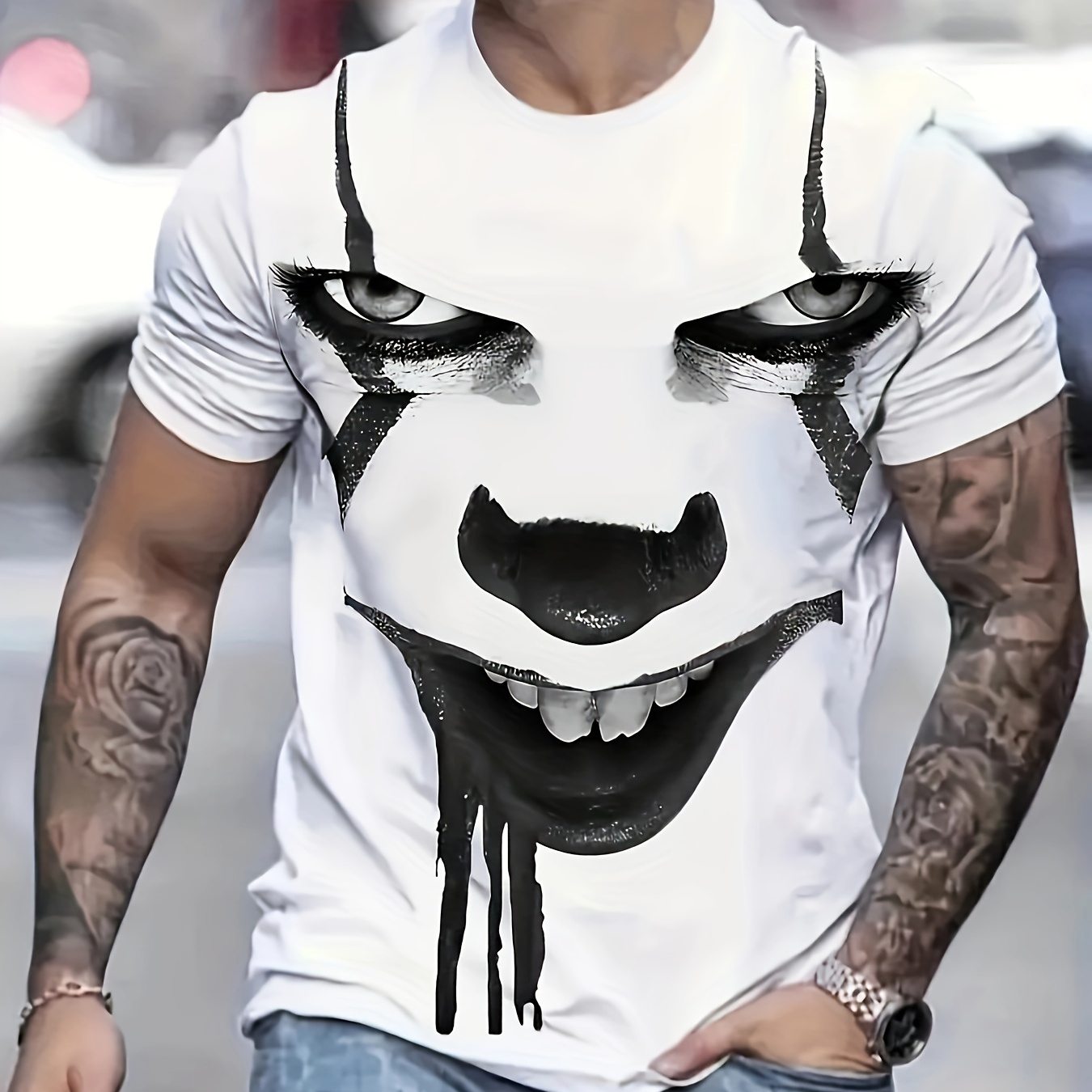 

Men's Joker Print T-shirt, Casual Short Sleeve Crew Neck Tee, Men's Clothing For Outdoor
