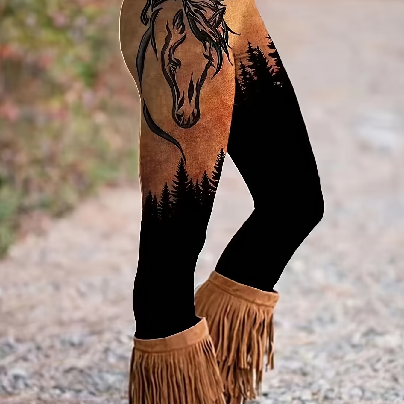 

Horse & Print Skinny Leggings, Casual Waist Stretchy Leggings, Women's Clothing