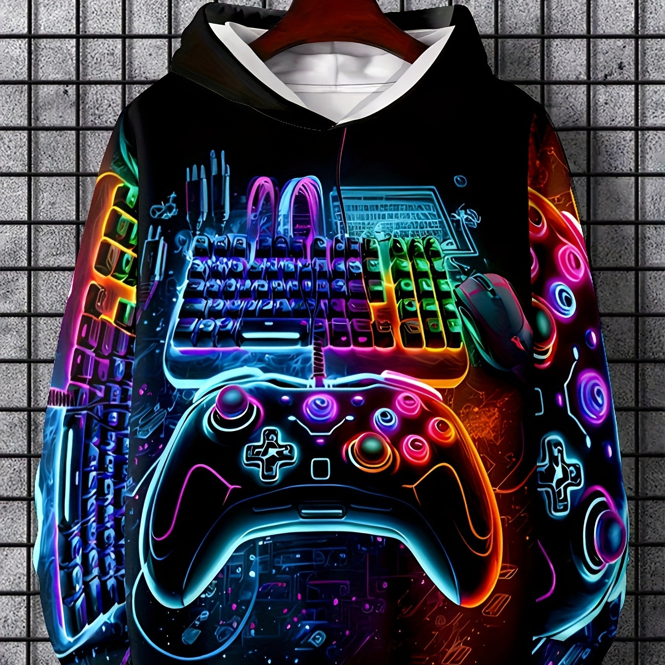 

Sweat à capuche décontracté pour homme avec motif de manette de jeu vidéo imprimé en 3D, manches longues, tissu en de polyester, coupe standard, pull avec capuche, collection printemps/automne