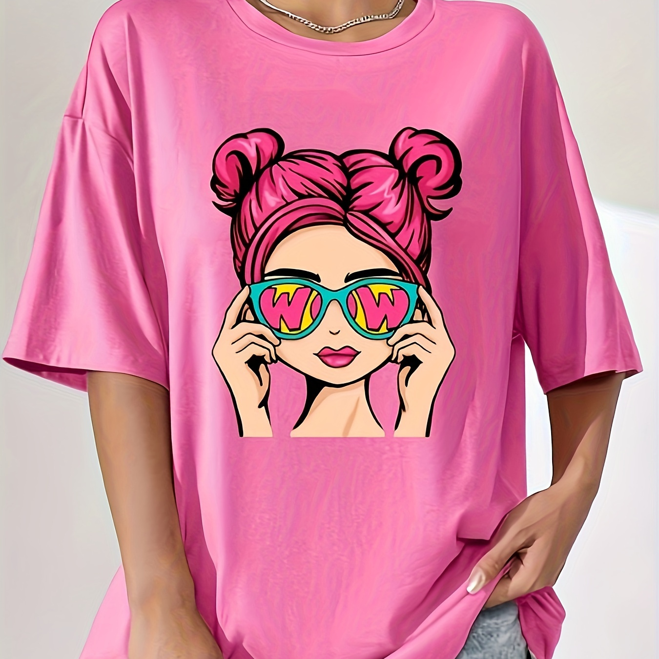 

Cartoon Figure Print Casual T-shirt, Crew Neck Short Sleeve Top For Spring & Summer, Women's Clothing