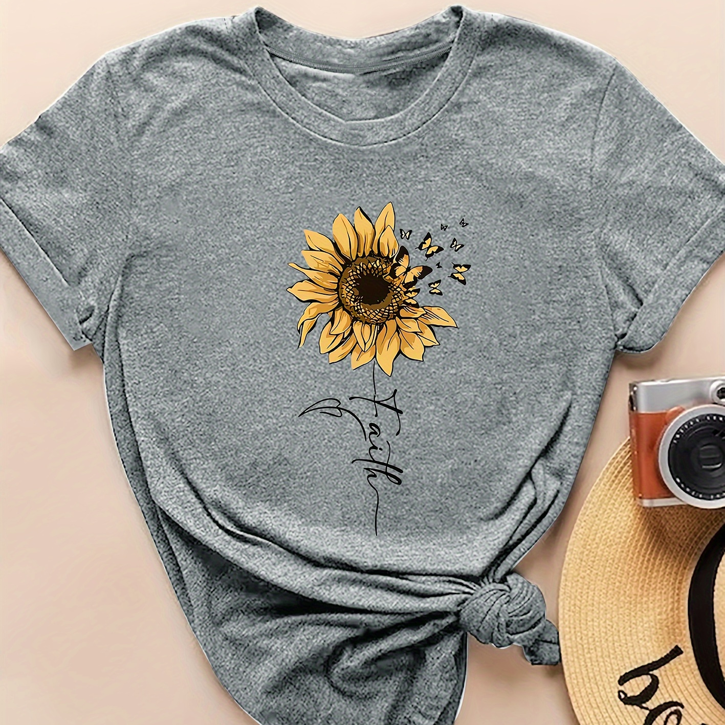 

Casual T-shirt, Round Neck Short Sleeves Comfy Sports Tee, Women's Tops