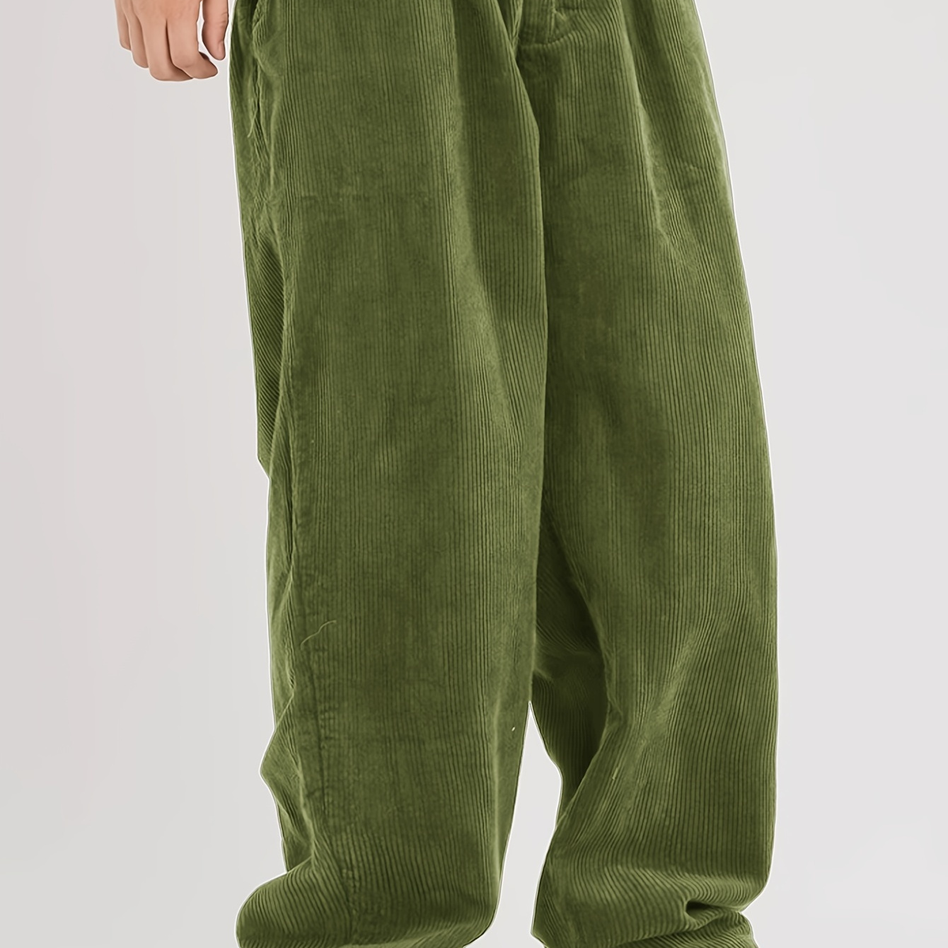 

Men's Basic Style Corduroy Straight-leg Pants, Solid Color Trousers With Pockets For Casual Daily Wear