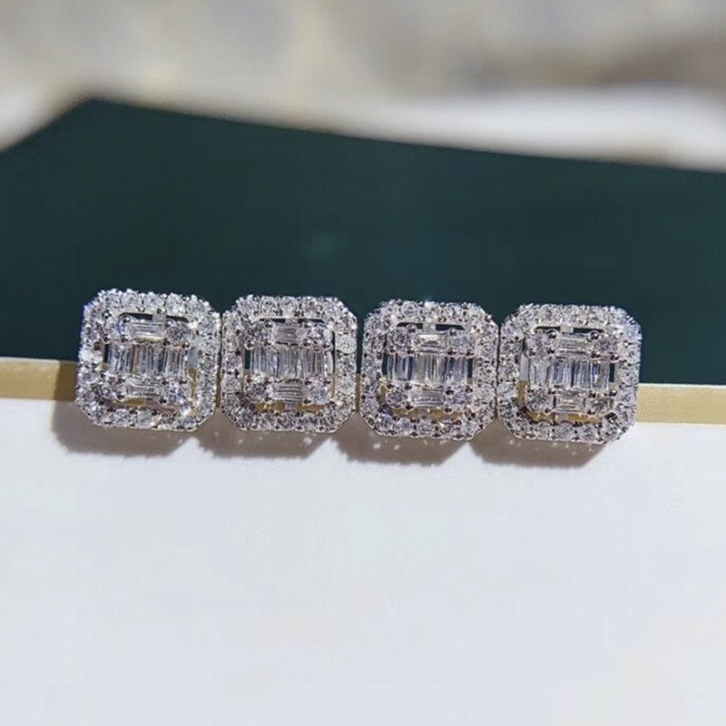 

Silver Plated Geometric Square Crystal Stud Earrings Bridal Wedding Engagement For Women Jewelry