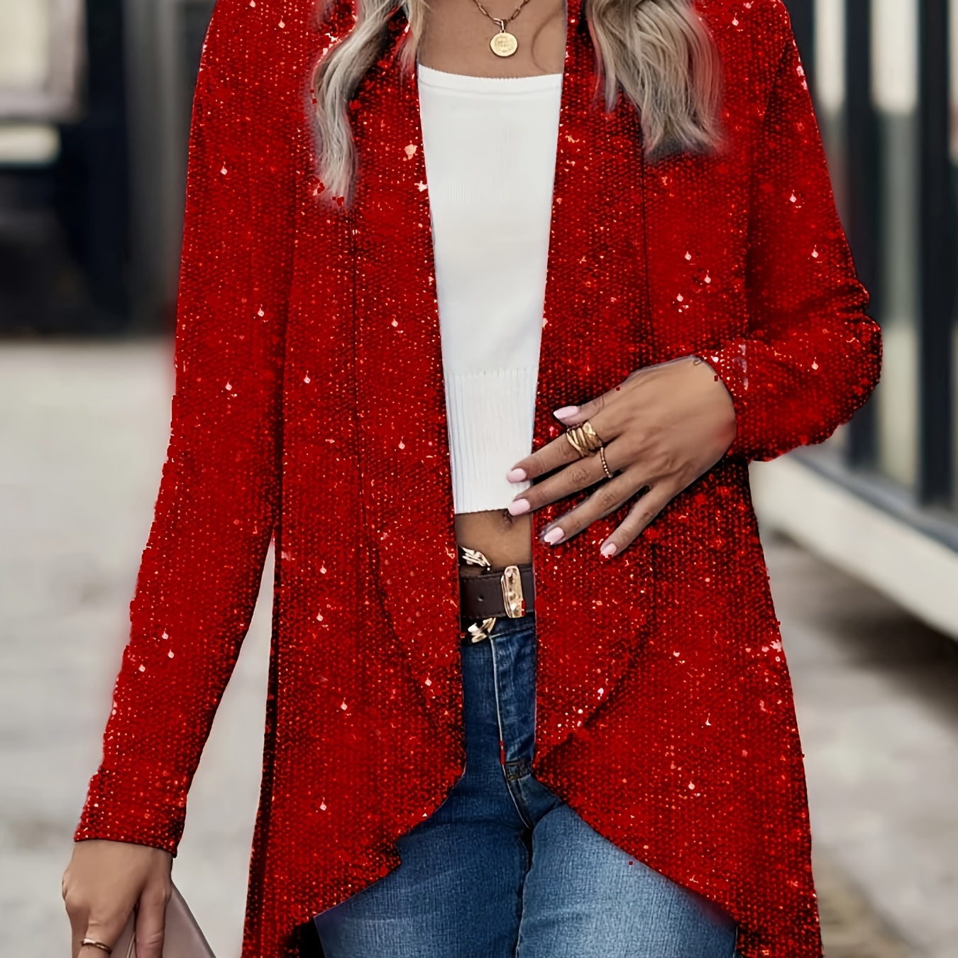 

Long-sleeved Cardigan With Silvery Thread, Heavy Sequins, And Thin Fabric, Suitable For - New Styles.