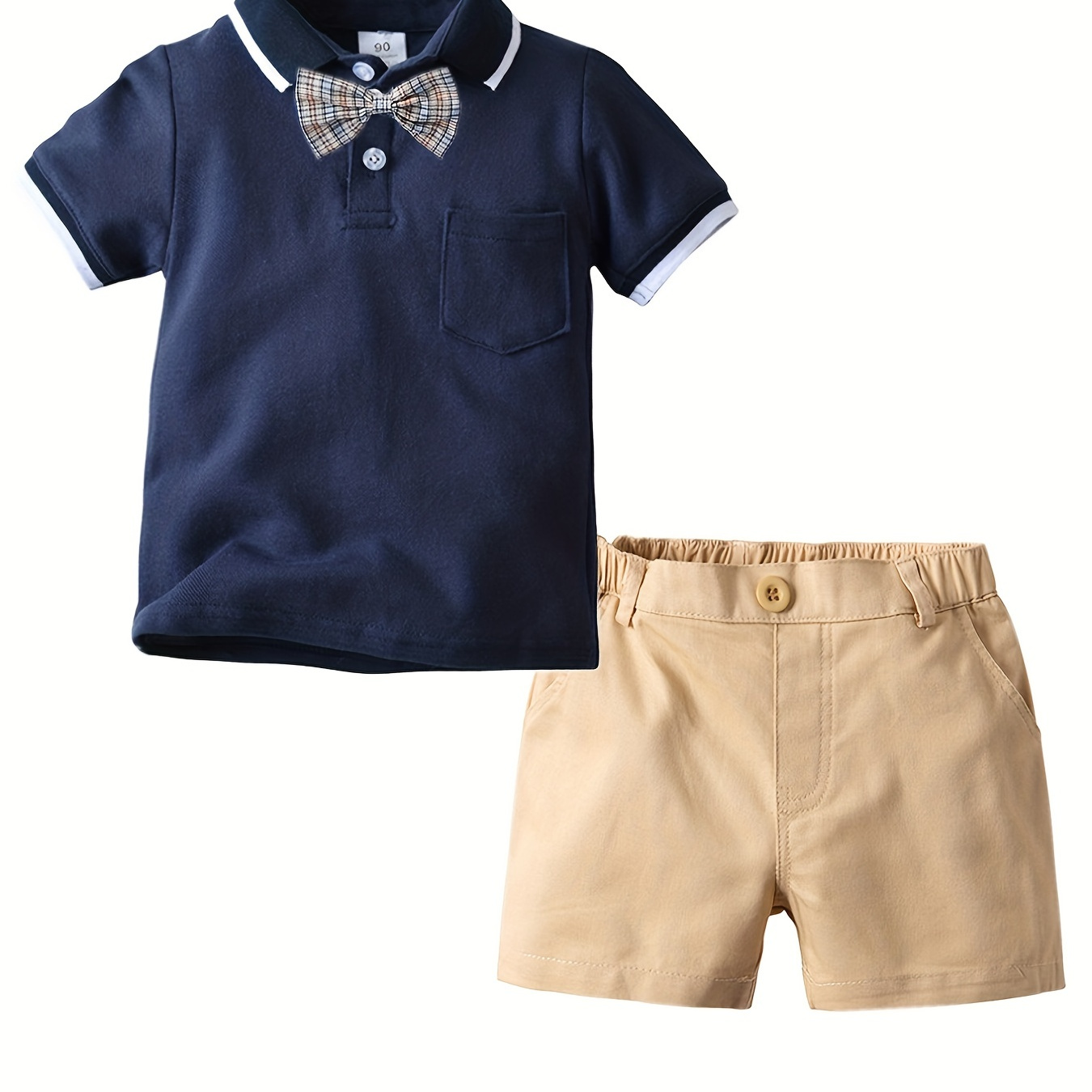 

Boys Casual Outfit Short Sleeves Polo Shirt & Shorts & Bow Tie For Birthday Party Performance, Kids Summer Clothes Sets