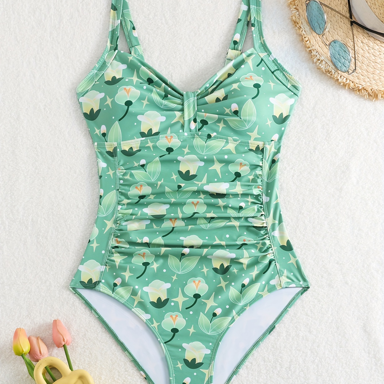 

Women's One-piece Swimsuit, Sexy Floral Pattern, Adjustable Straps, Summer Beachwear, Quick-dry Fabric