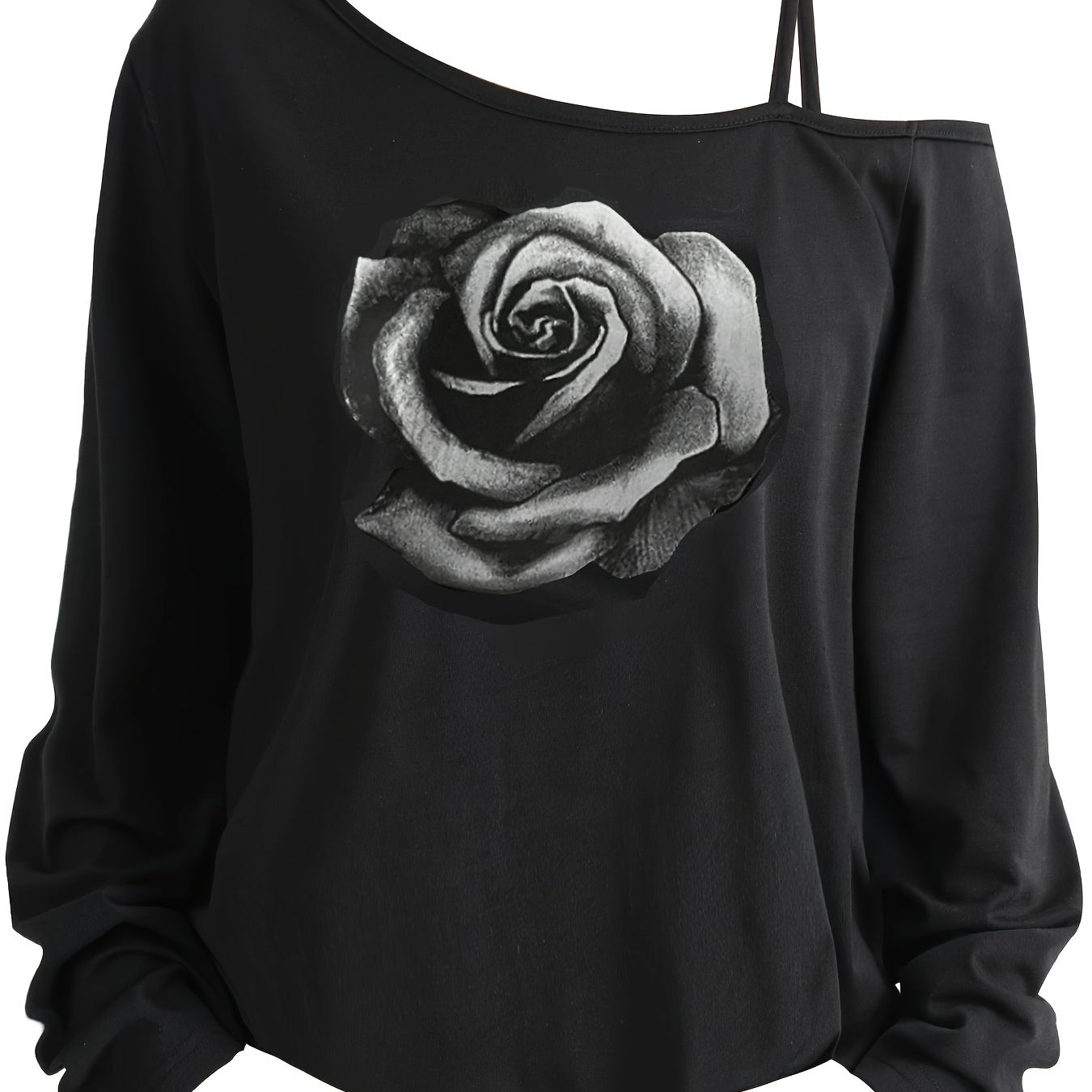 

Plus Size Women's Printed Long Sleeve T-shirt With Asymmetrical Neckline, In Sizes 1-8xl, Rose Color (z-sh)