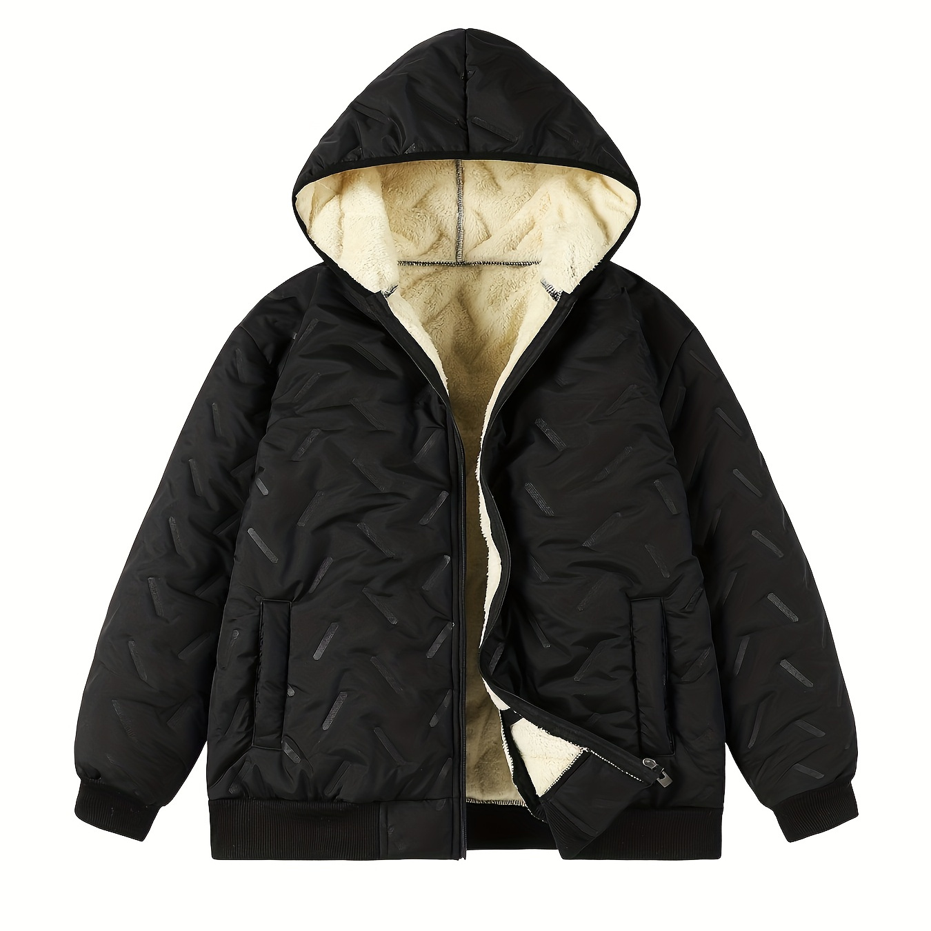 

Men's Lined Hooded Fleece Jacket, Men's Warm Tops For Autumn Winter