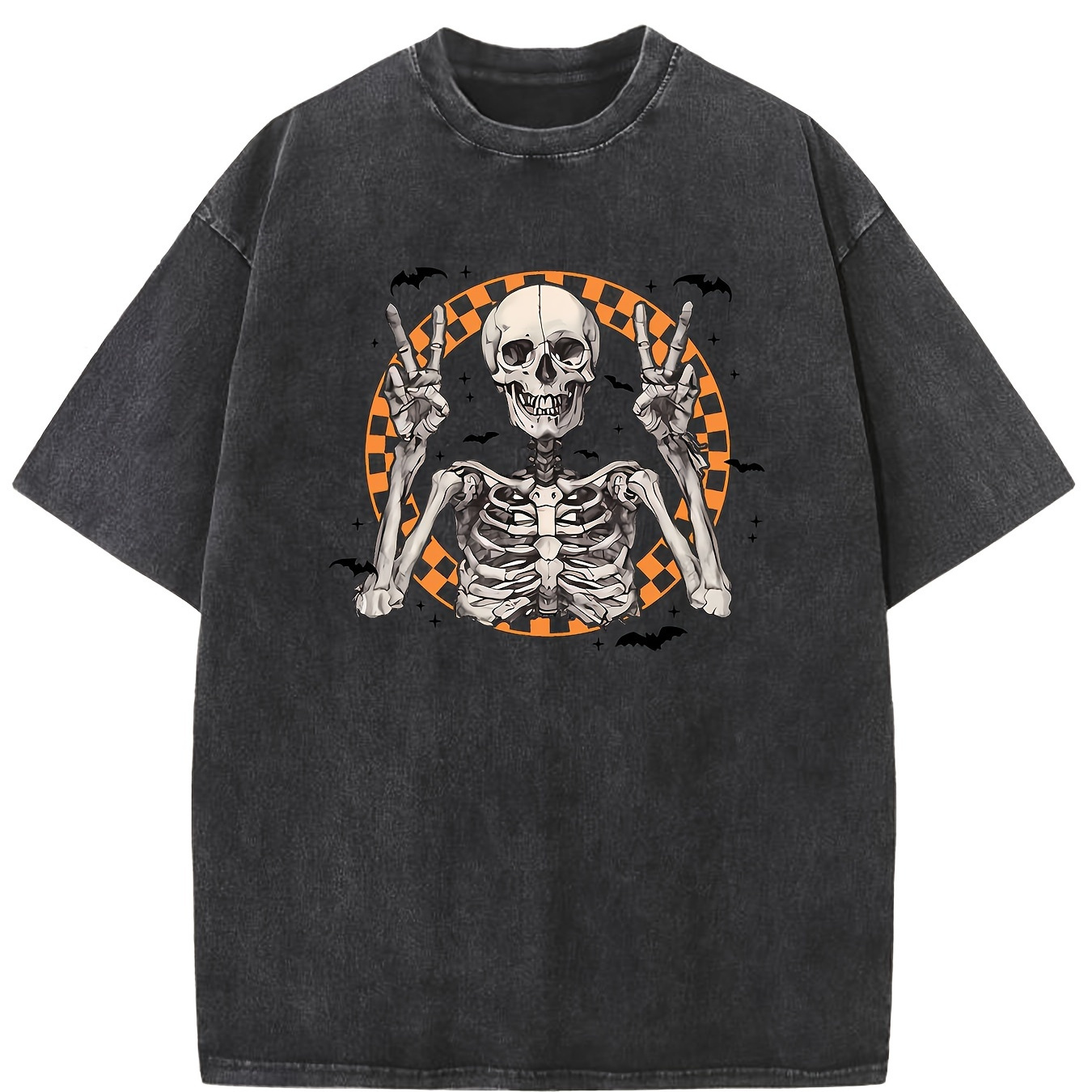 

Skeleton Poses Vintage Washed High Quality Cotton Patterned T-shirt Men's T-shirt Clothing Drop Shoulder Sleeve Round Neck Tops Short Sleeve