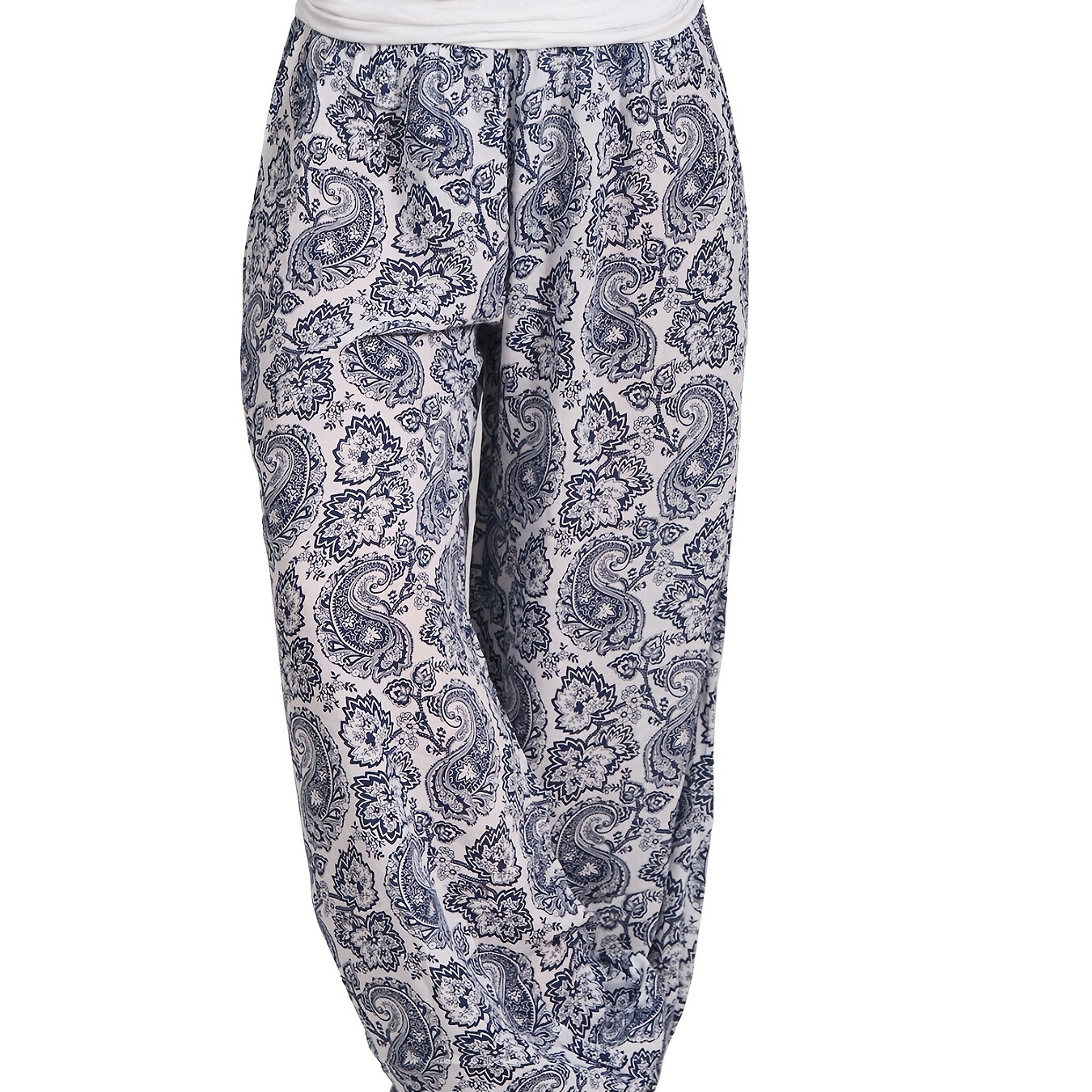 

Boho Paisley Floral Print Harem Pants, Bohemian Loose Elastic Waist Pants For Spring & Summer, Women's Clothing