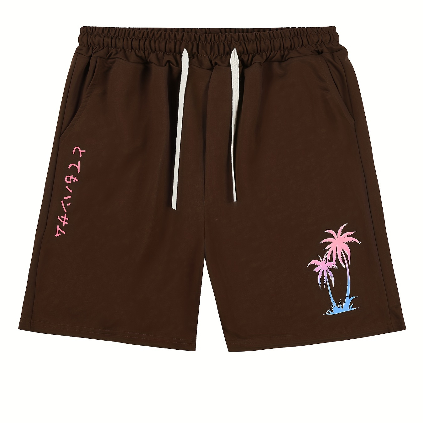 

Coconut Tree Print, Men's Shorts, Summer Casual Loose Wear, Elastic Waist Drawstring Shorts