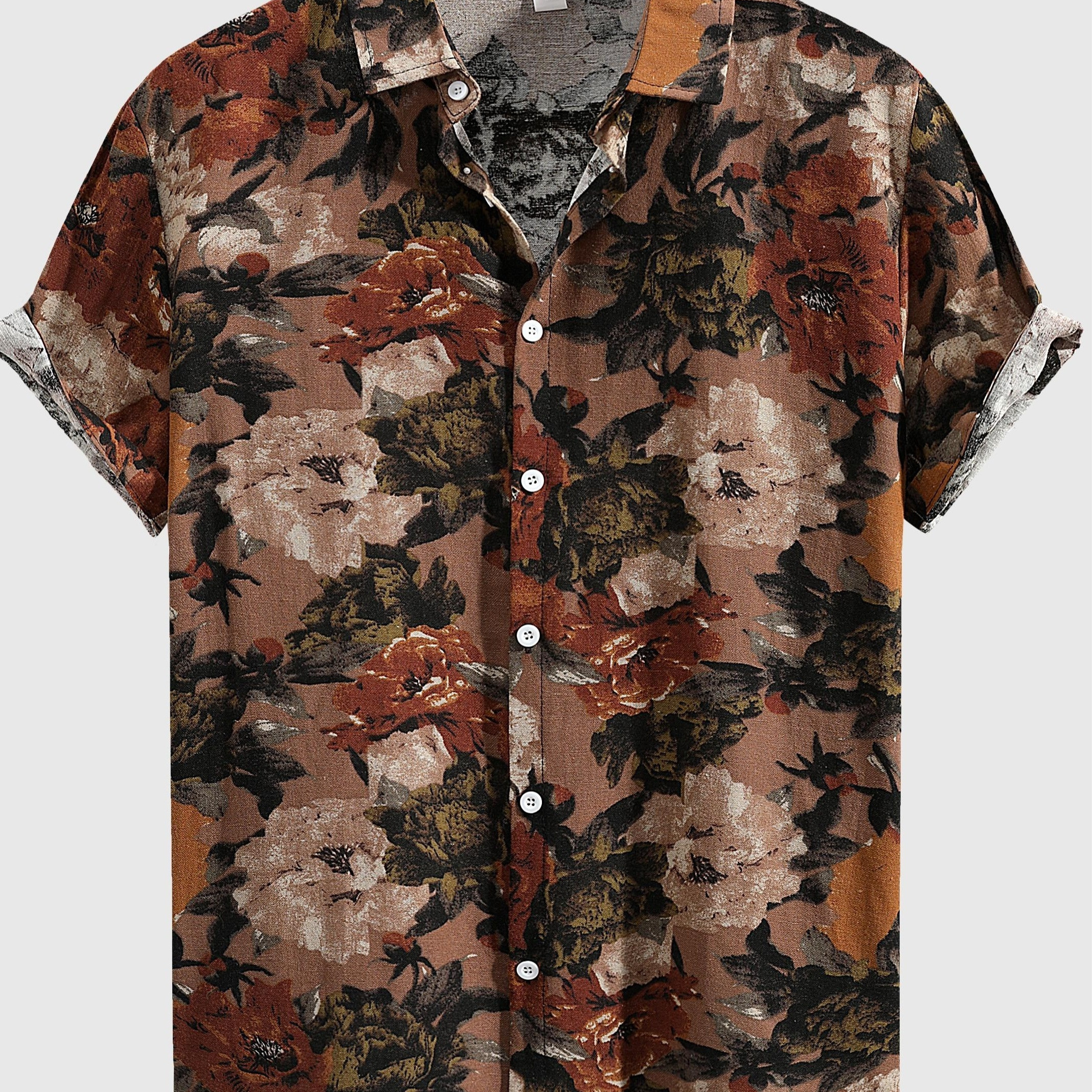 

Men's Floral Graphic Print Shirt, Casual Lapel Button Up Short Sleeve Shirt For Summer Outdoor Activities