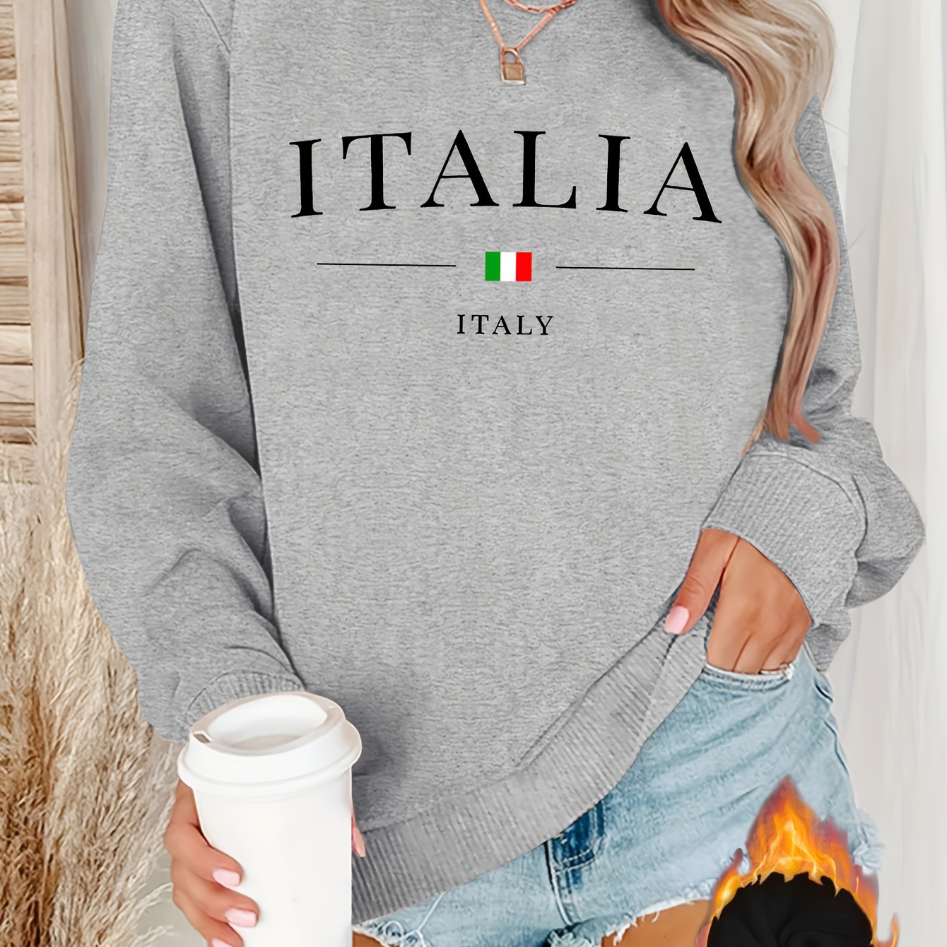 

Italia Print Sweatshirt, Crew Neck Casual Sweatshirt For Winter & Fall, Women's Clothing