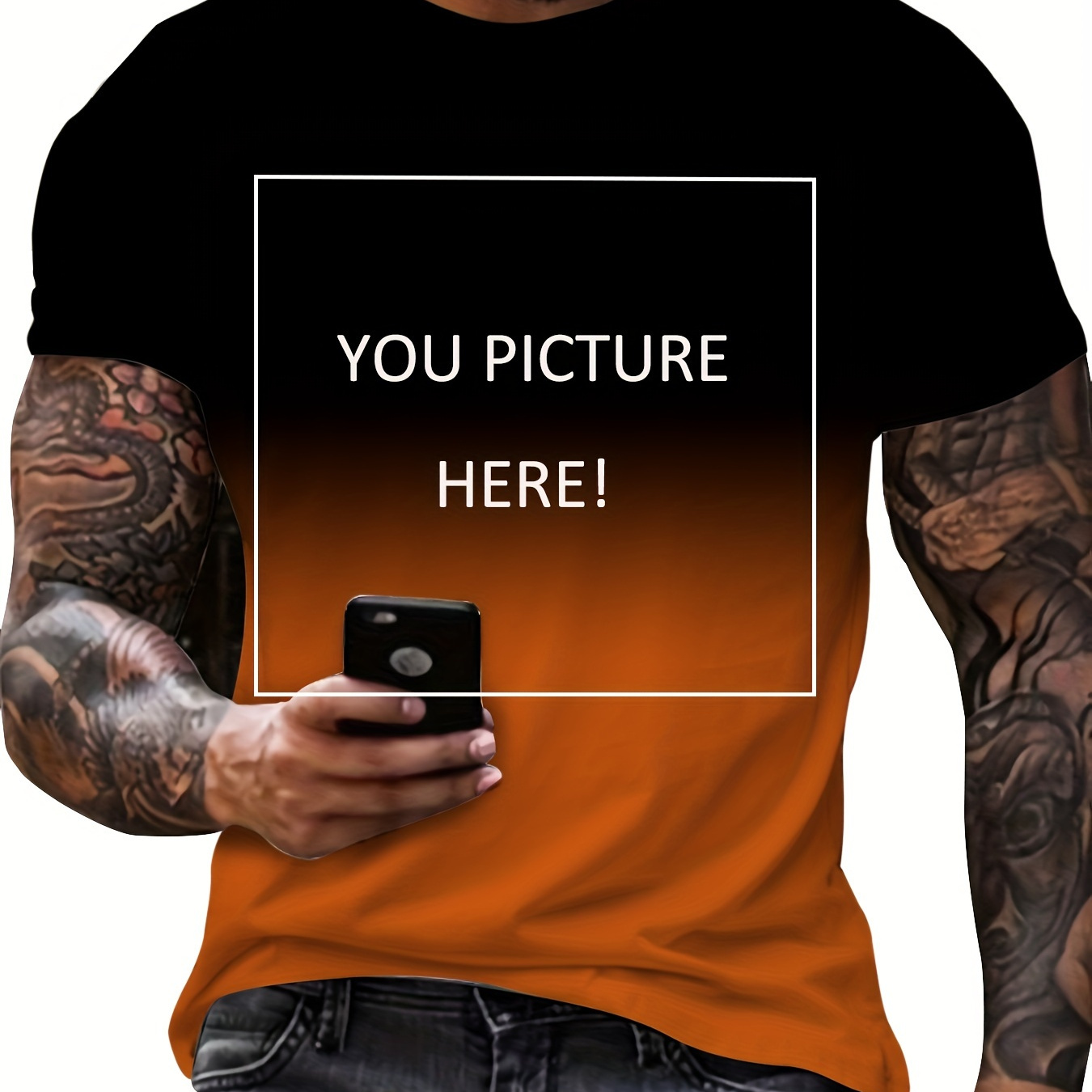 

Men's Plus Size Custom 3d Print Gradient T-shirt, Comfortable Breathable Crew Neck Short Sleeve, Personalized Gift Casual Wear