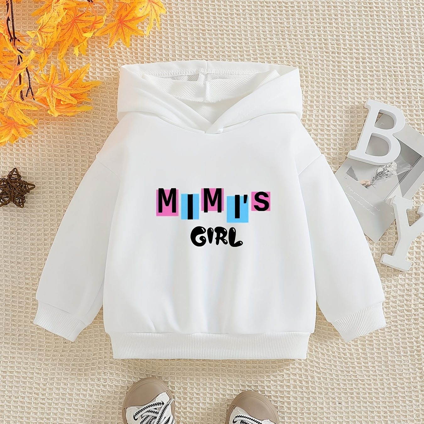 

Mimi's Girl, Comfy Hooded Pullover Sweatshirt For Baby Girls, Long Sleeve, Chic Stylish Print, Casual Comfy Sweatshirt Outfits Tops For Winter, Perfect Gifts Idea