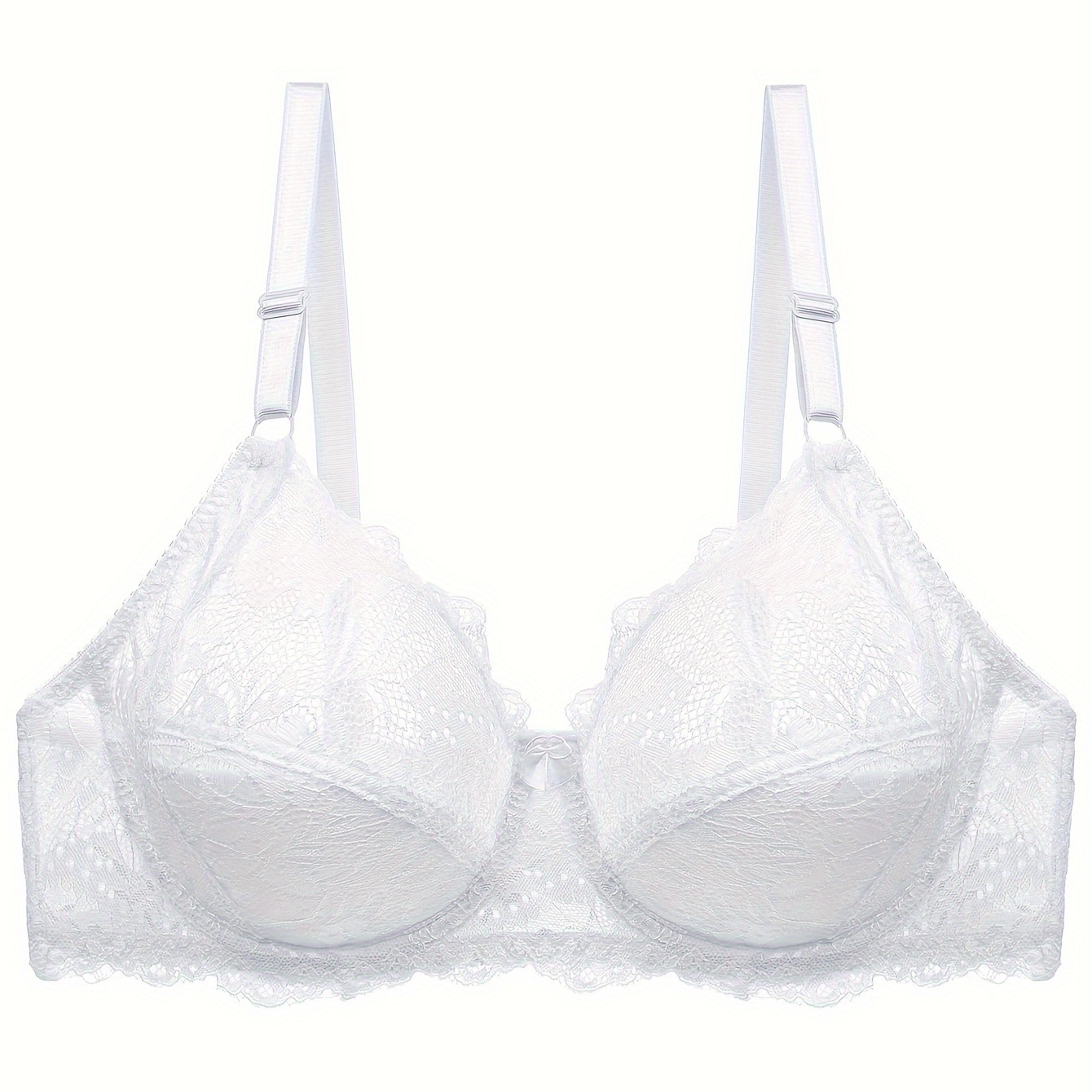 

Women's Elegant Bra, Plus Size Solid Contrast Lace Semi Sheer Underwire Everyday Bra