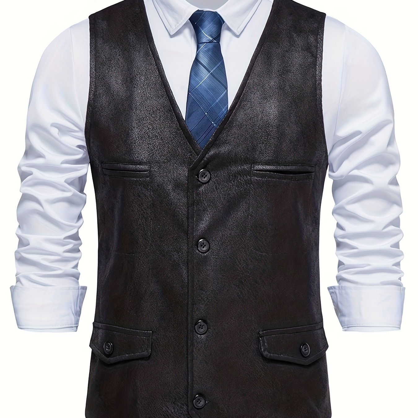 

Veste de costume à simple boutonnage avec col en V, design tendance, gilet de costume classique pour homme pour les occasions formelles.