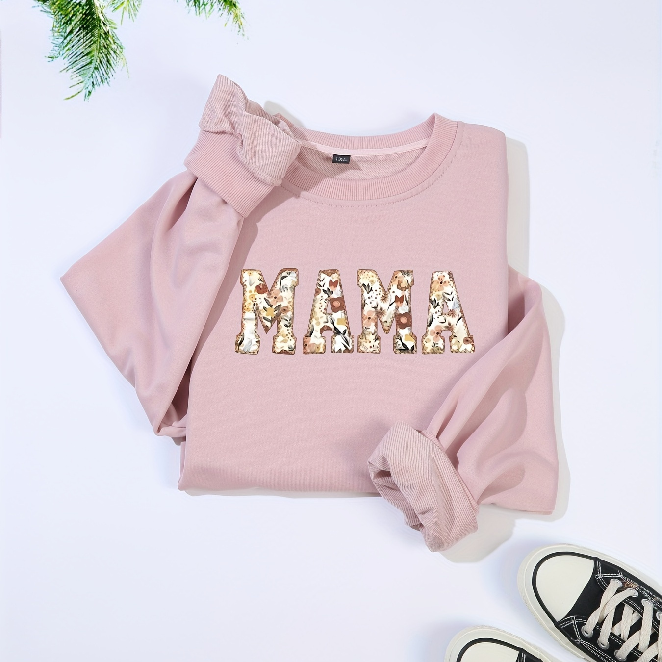 

Plus Size Casual Sweatshirt, Women's Plus Letter Print Long Sleeve Round Neck Sweatshirt