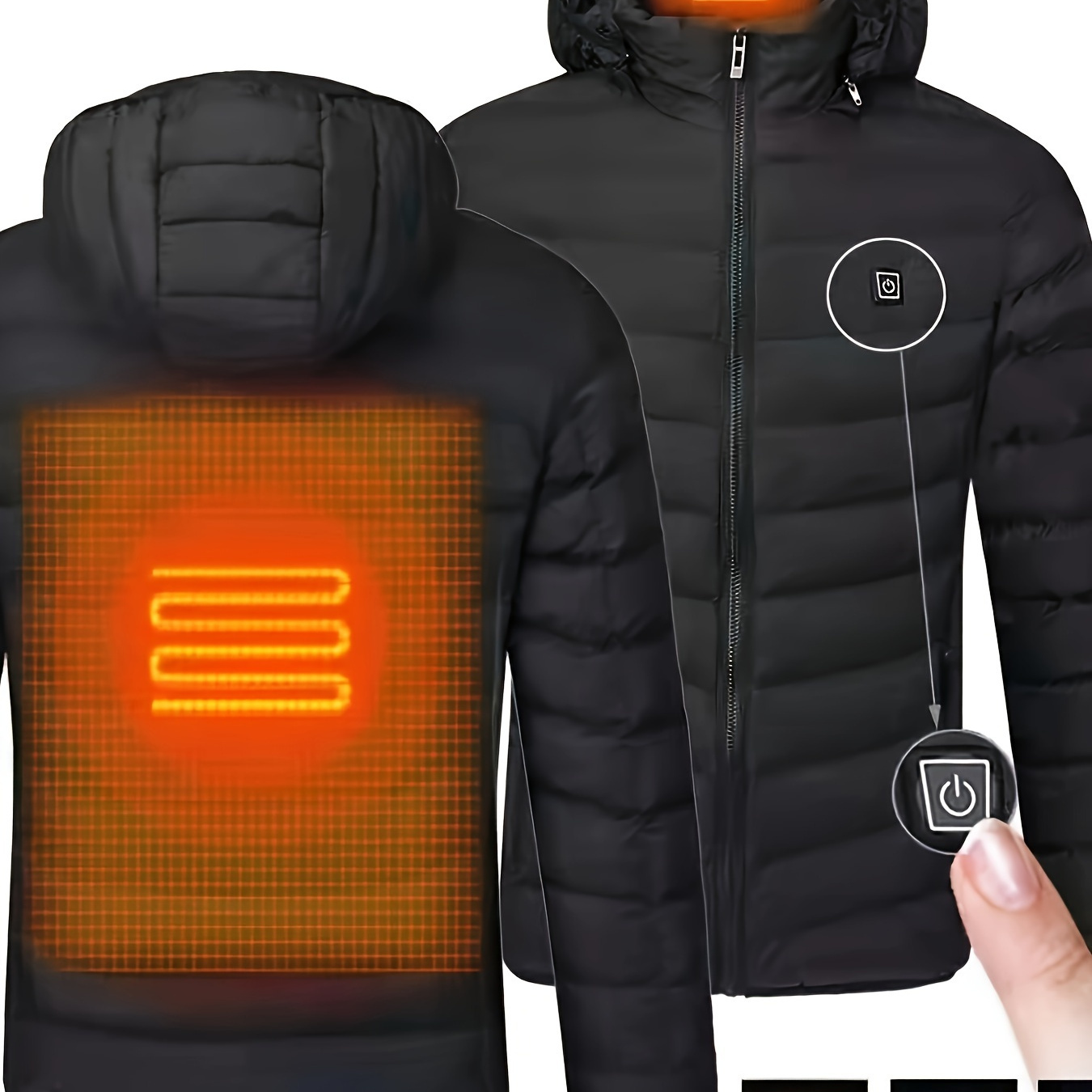 Plus Size Men's Heated Puffer Hooded Jacket, Sports Outdoor Fashion Causal Jacket For Fall Winter, Men's Clothing