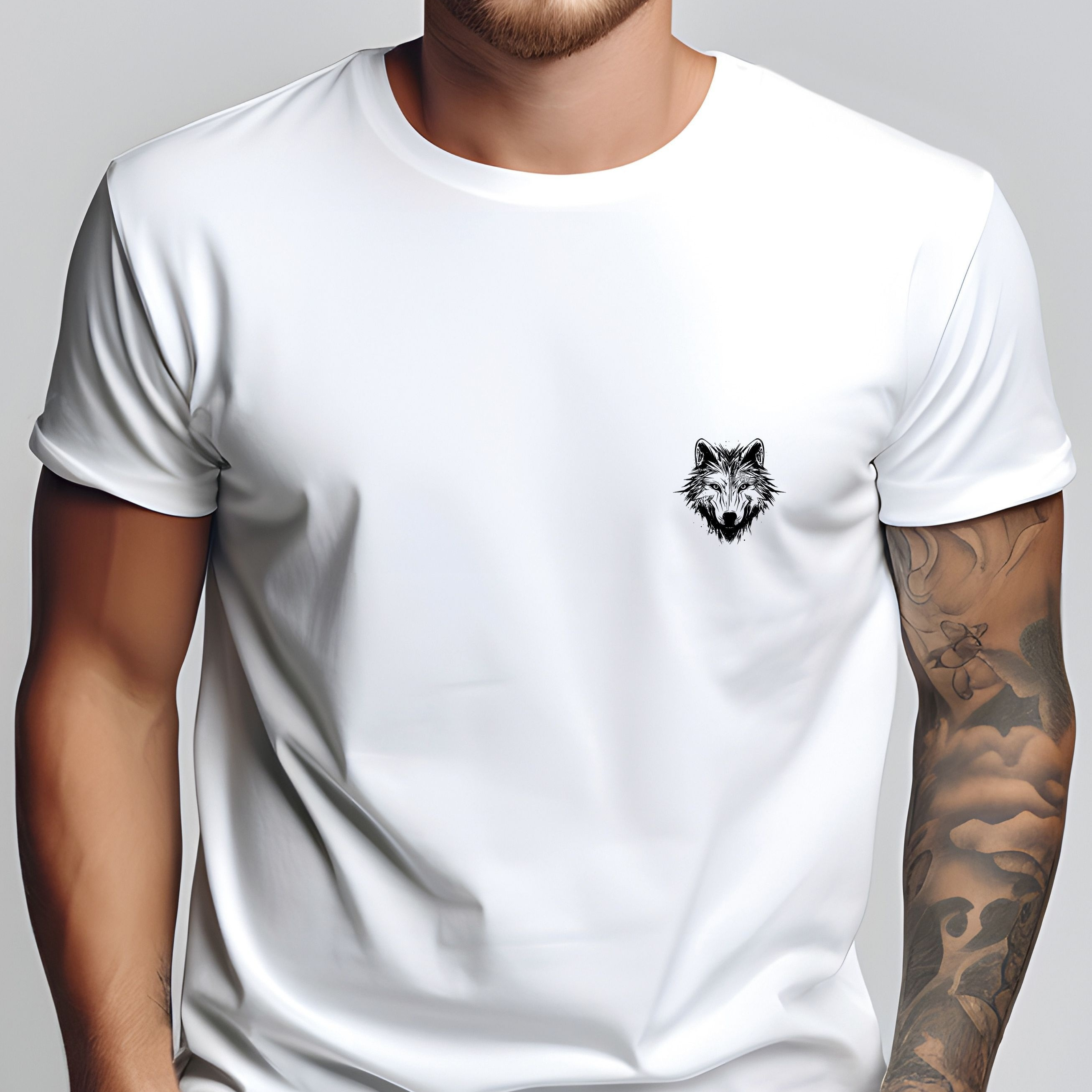 

Wolf Head Print Tee Shirt, Tees For Men, Casual Short Sleeve T-shirt For Summer