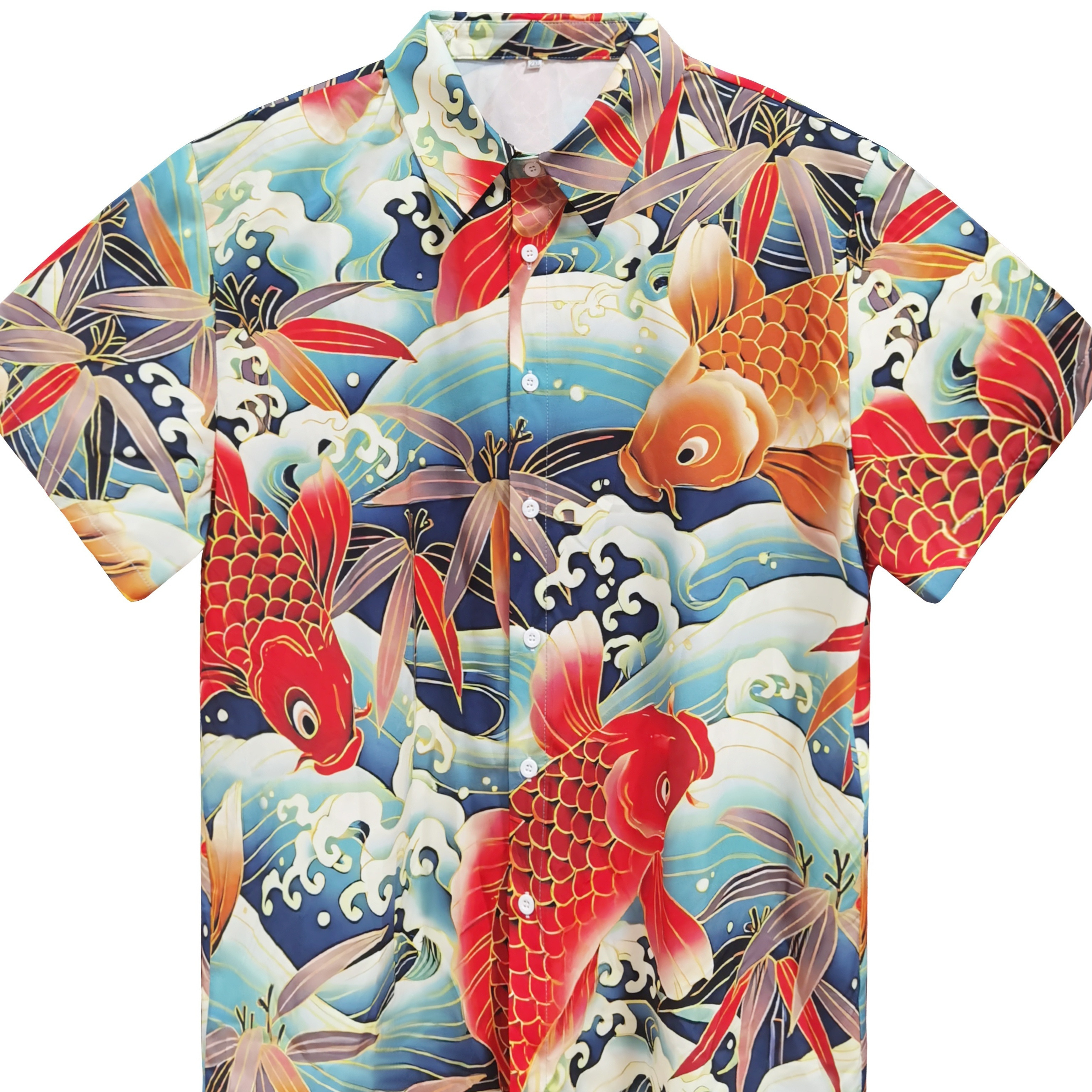 Temu Plus Size Women & Men Clothes Koi and Sea Waves Casual Lightweight Short Sleeve Hawaiian Shirt, Oversized Loose Clothing for Men, Best Seller Gifts