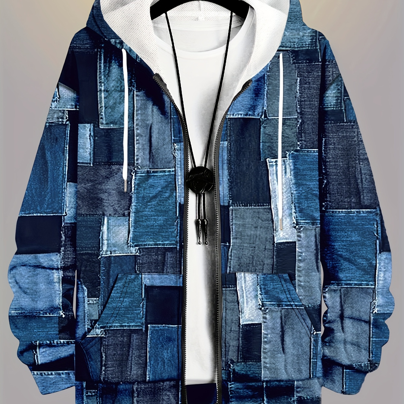 

K1010# Plus Size Print Hooded Zipper Cardigan