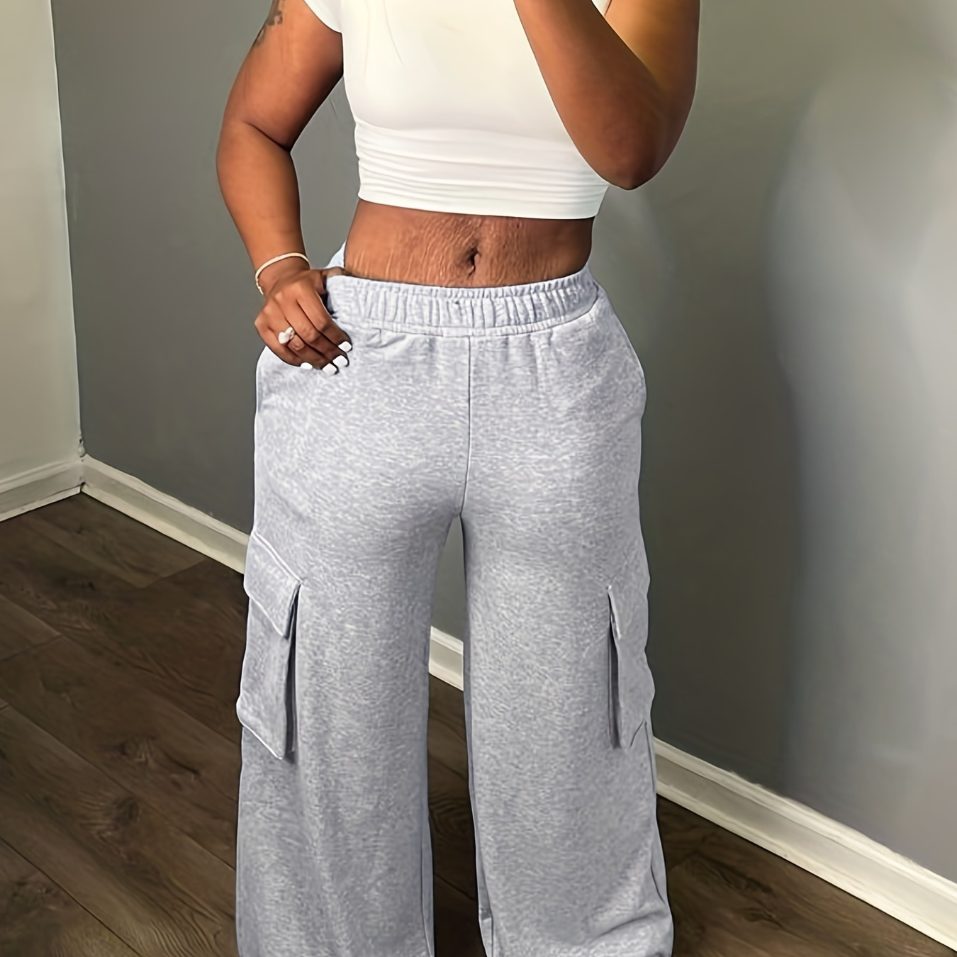 

Solid Color Wide Leg Sweatpants, Casual Loose Pants For Spring & Fall, Women's Clothing