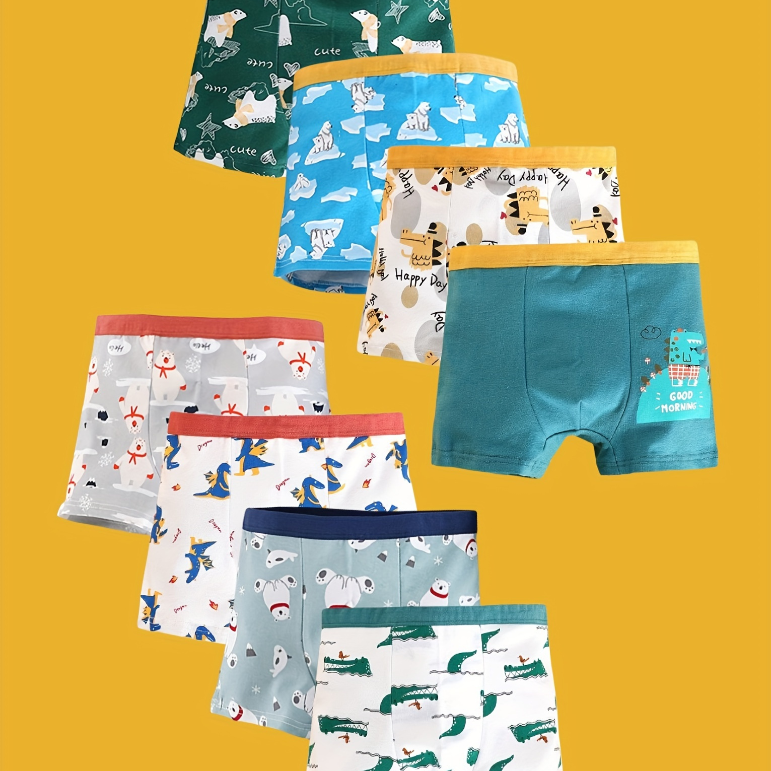 

8pcs Boys' Panties, Cartoon Dinosaur & Bear Print Soft Breathable Cotton Briefs Underwear