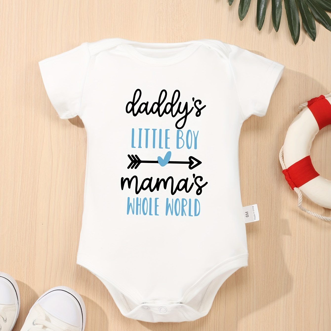 

daddy's Little Boy Mama's Whole World" Print Baby Boy's Cotton Bodysuit, Comfy Short Sleeve Onesie, Infant's Clothing, As Gift